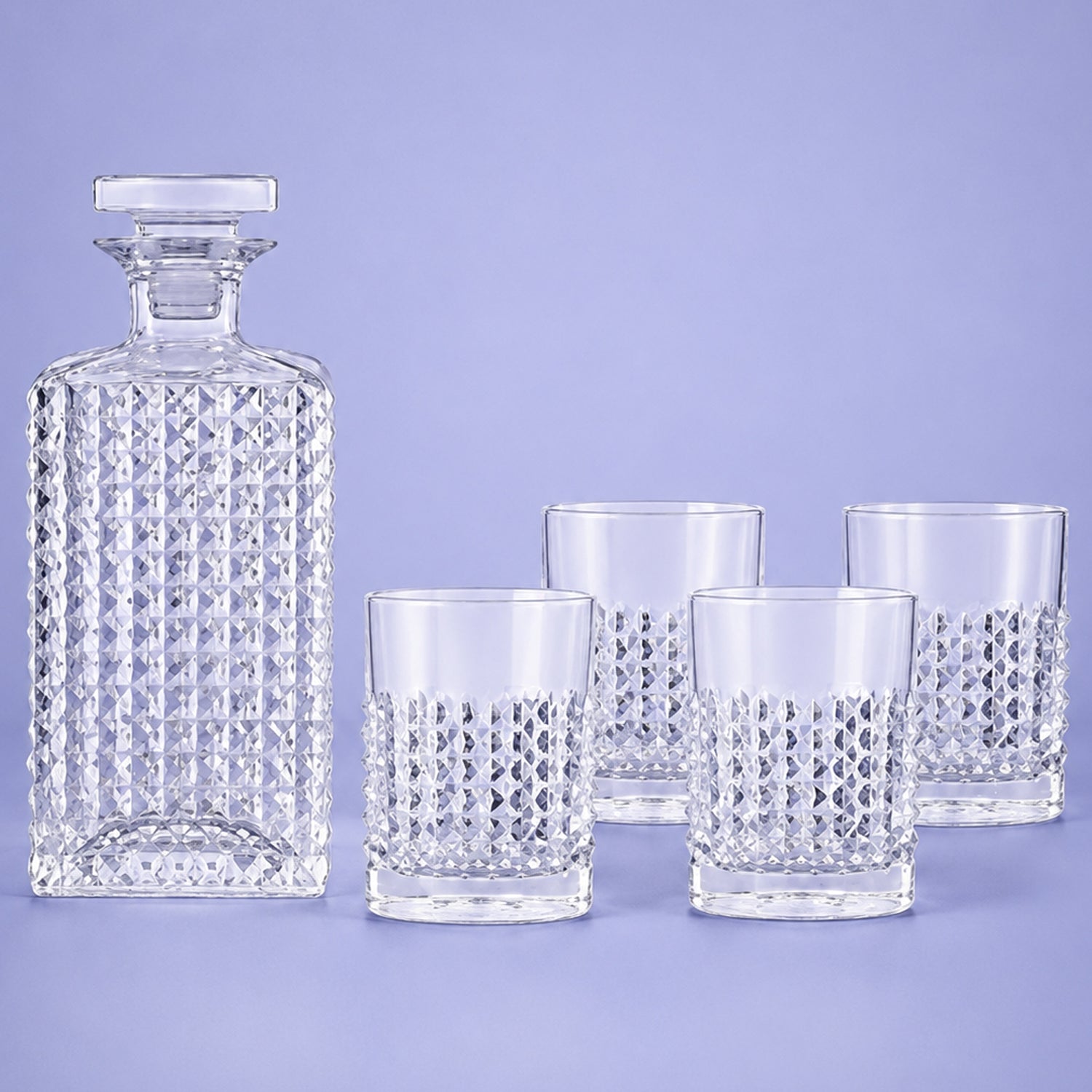 Luigi Bormioli Mixology Whiskey Karaf 75 Cl - 4X Tumbler D.O.F. 38 Cl - 5 Stuks - Glazen.nl