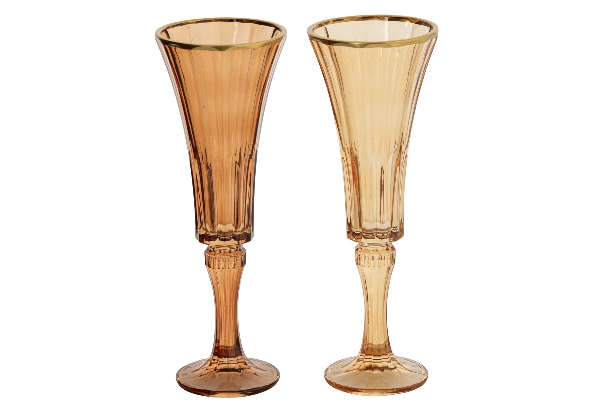 J-Line Champagneglas Reliëf Gouden Rand Klein Okergeel/Brons Assorti - 2 Stuks