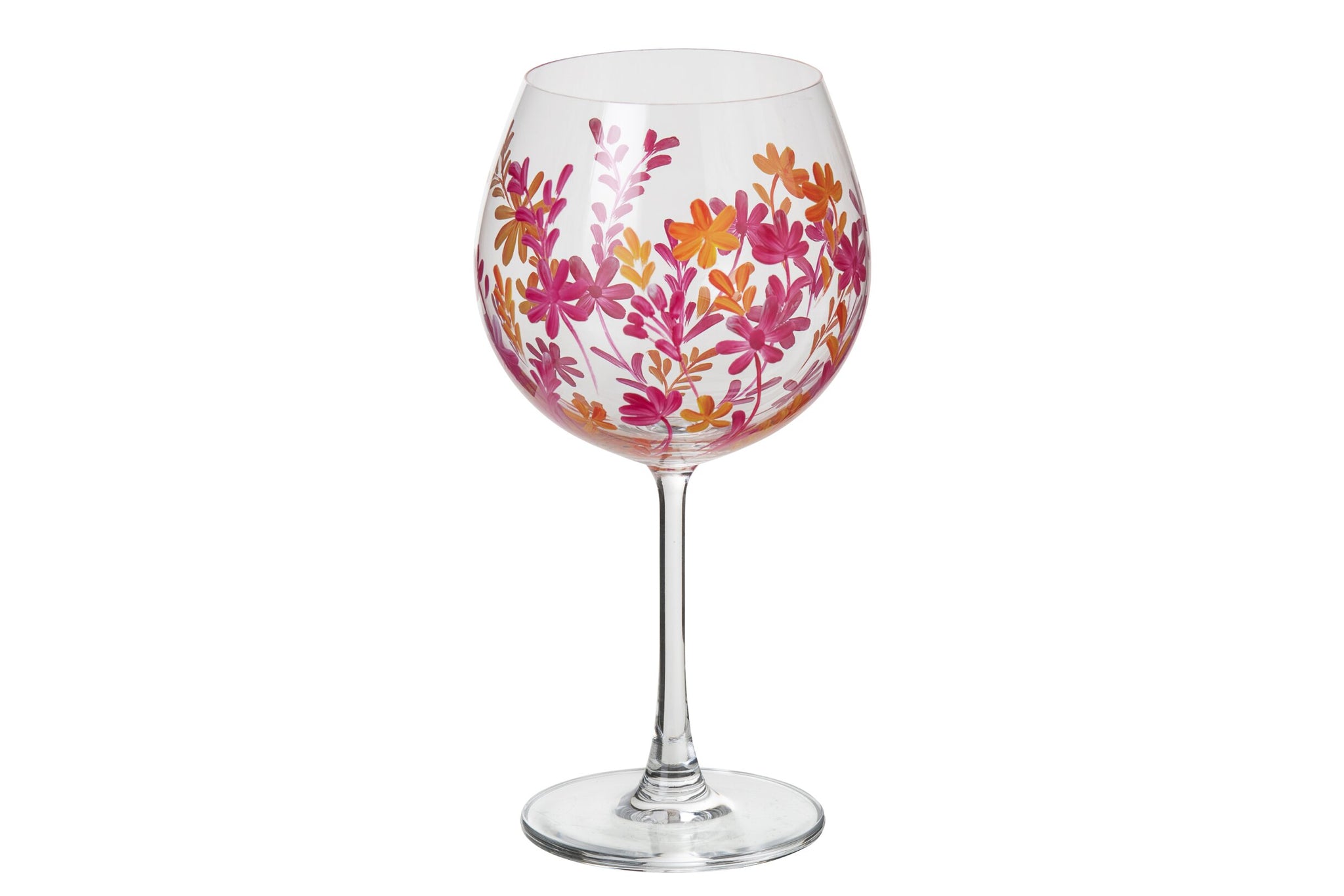 J-Line Wijnglas Bloemen Roze/Oranje