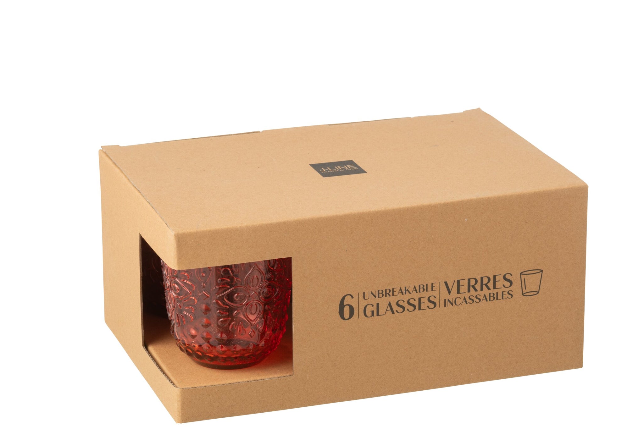 J-Line Water Glass Unbreakable Red - 6 Pieces