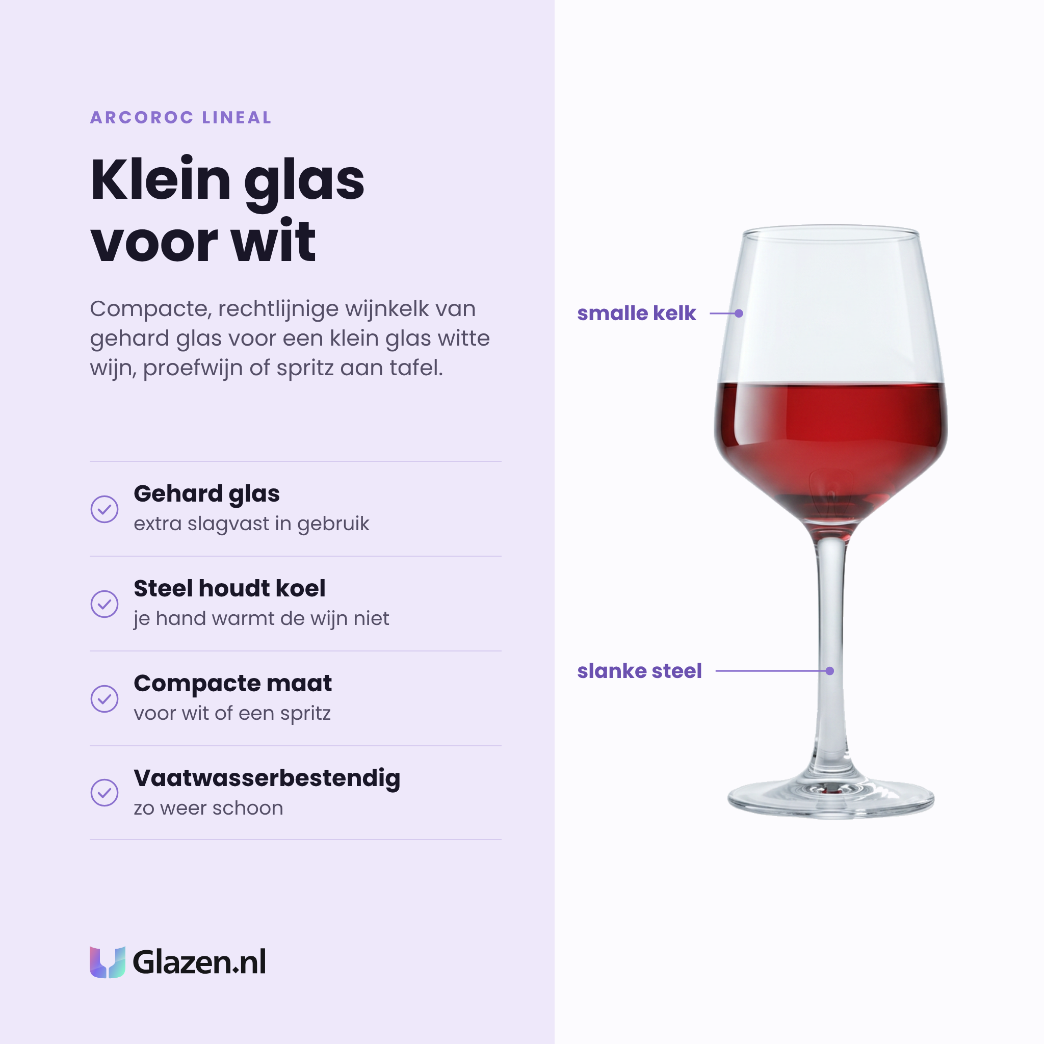 Arcoroc Lineal wijnglas 19 cl eigenschappen: gehard glas, steel houdt de wijn koel, compacte maat, vaatwasserbestendig