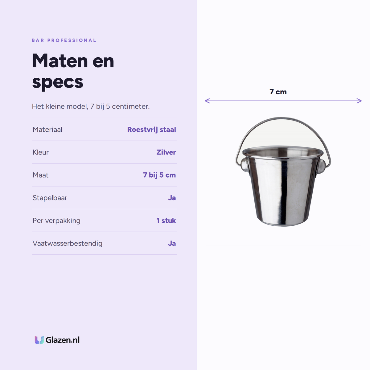 Maten en specs van Bar Professional Amusebakje RVS 7x5 Cm