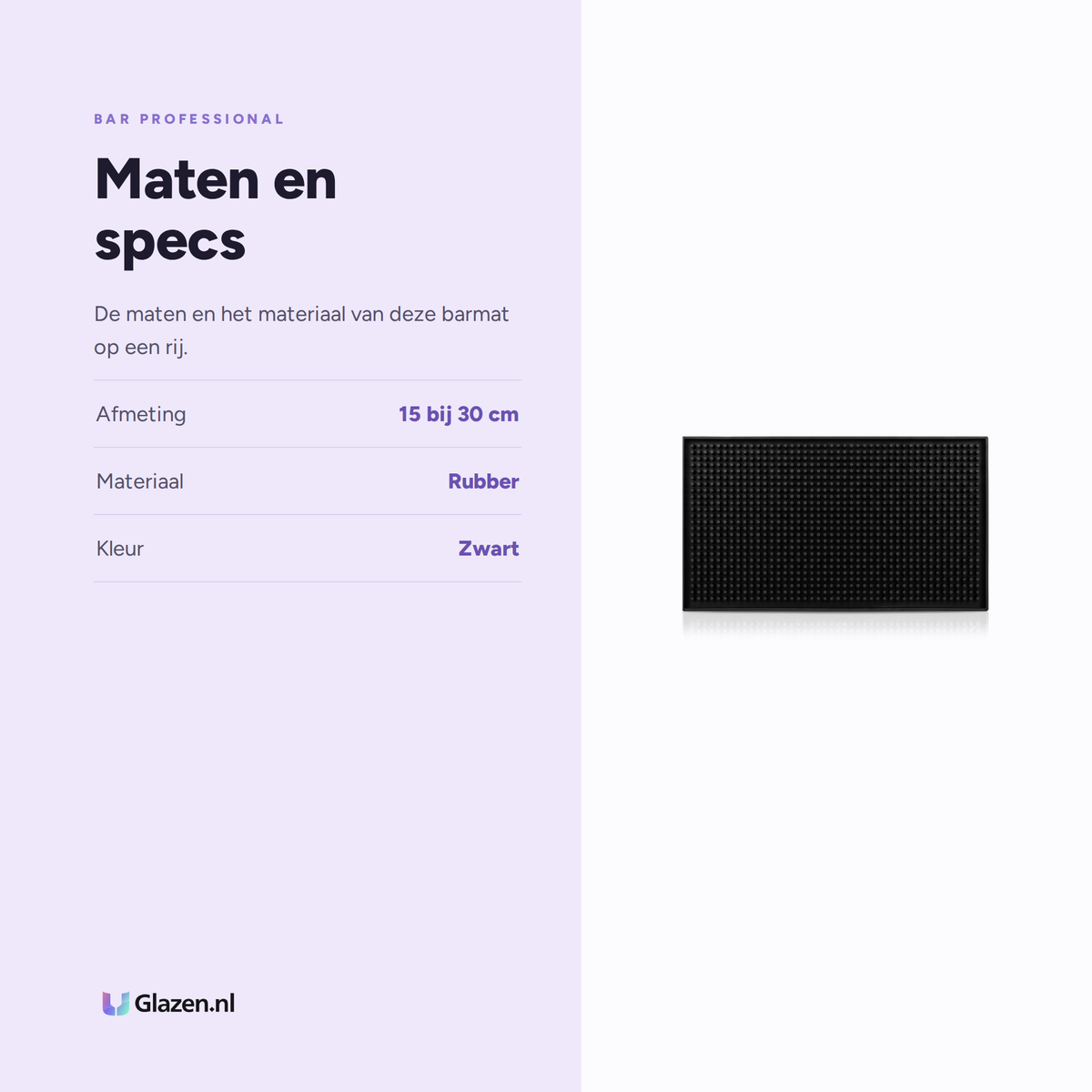 Maten en specificaties van Bar Professional Barmat Rubber Zwart 15x30 Cm