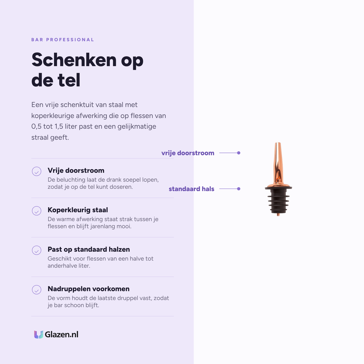 Eigenschappen van de Bar Professional Freeflow Schenktuit Koper - 6 Stuks