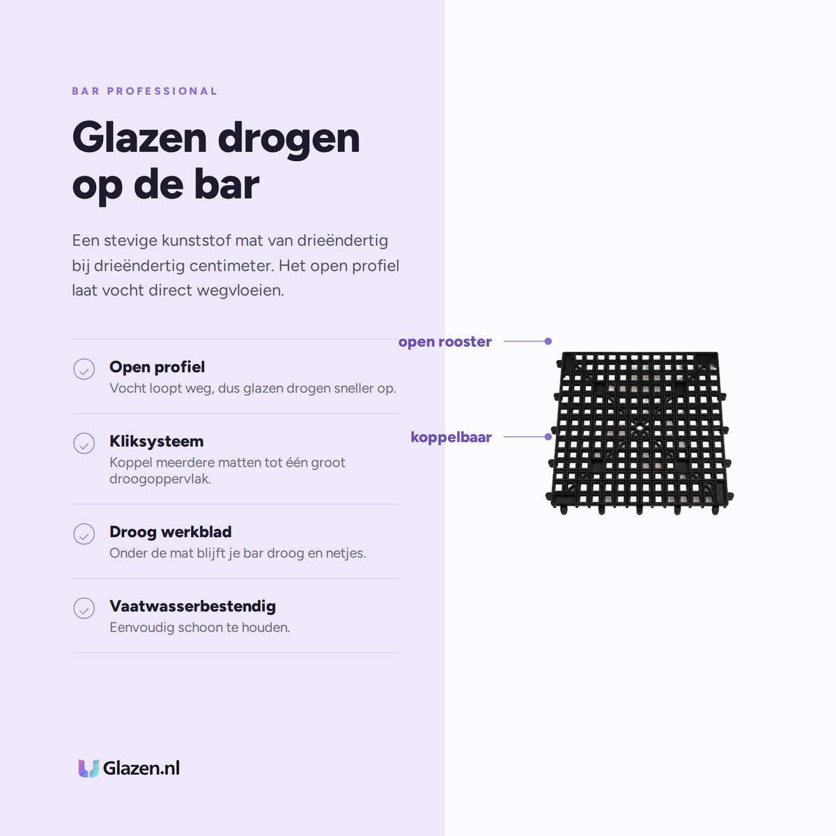 Bar Professional Glazenmat Zwart 33x33 cm eigenschappen