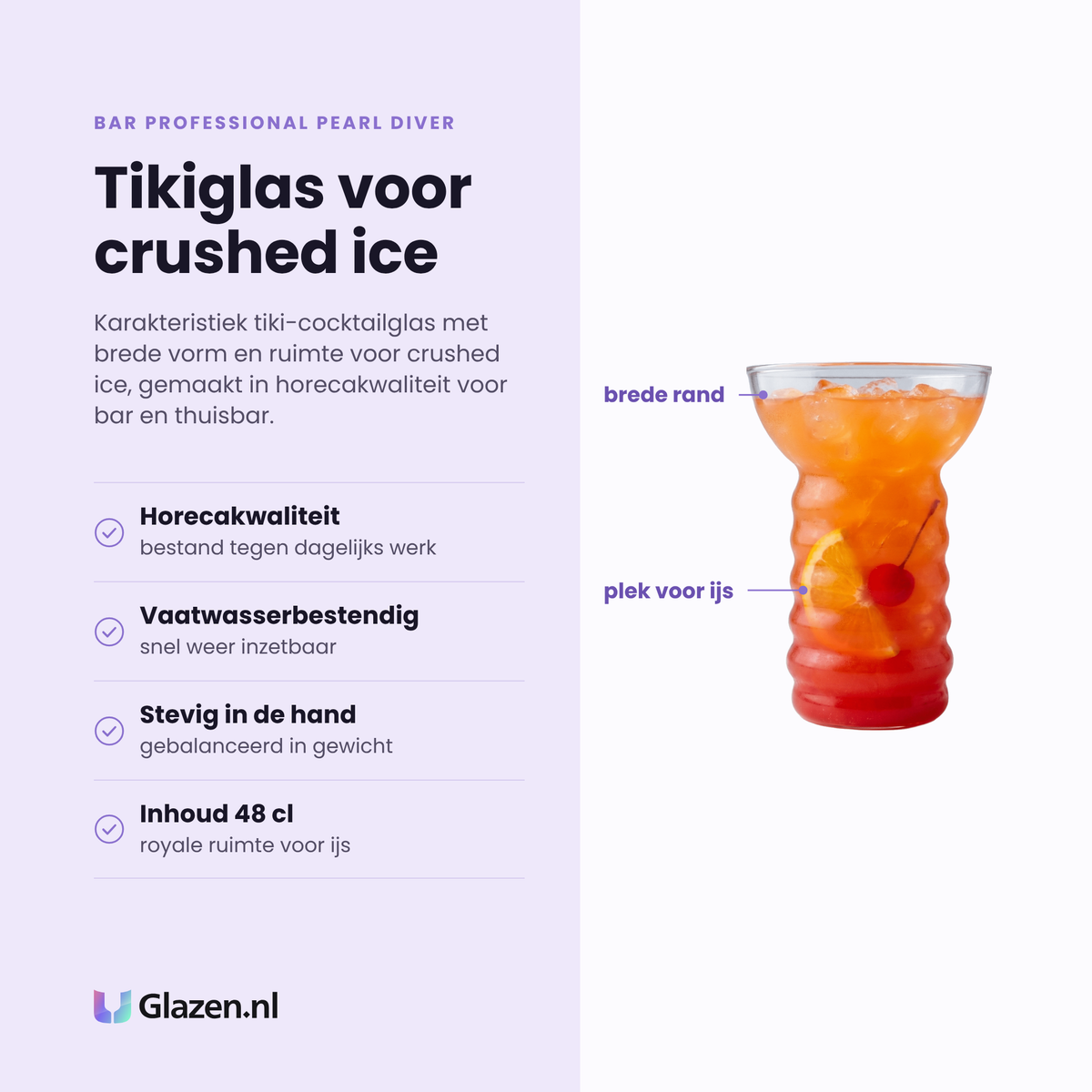Bar Professional Pearl Diver tiki-cocktailglas 48 cl eigenschappen: horecakwaliteit, ruimte voor crushed ice, stevig in de hand, vaatwasserbestendig