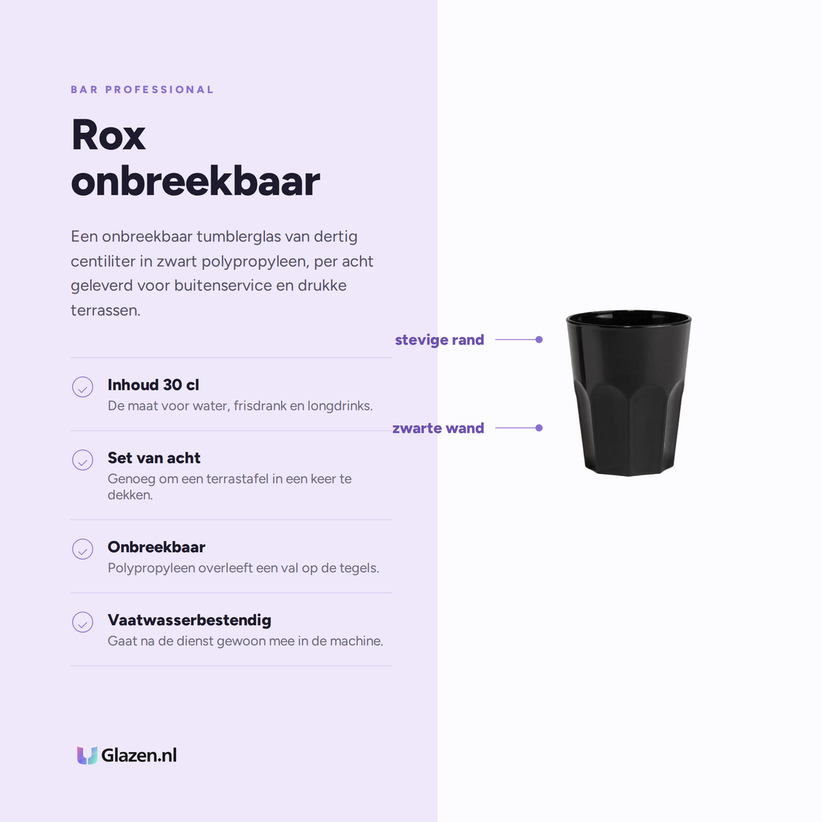Eigenschappen van de Bar Professional Rox Onbreekbaar Glas Zwart 30 Cl - 8 Stuks