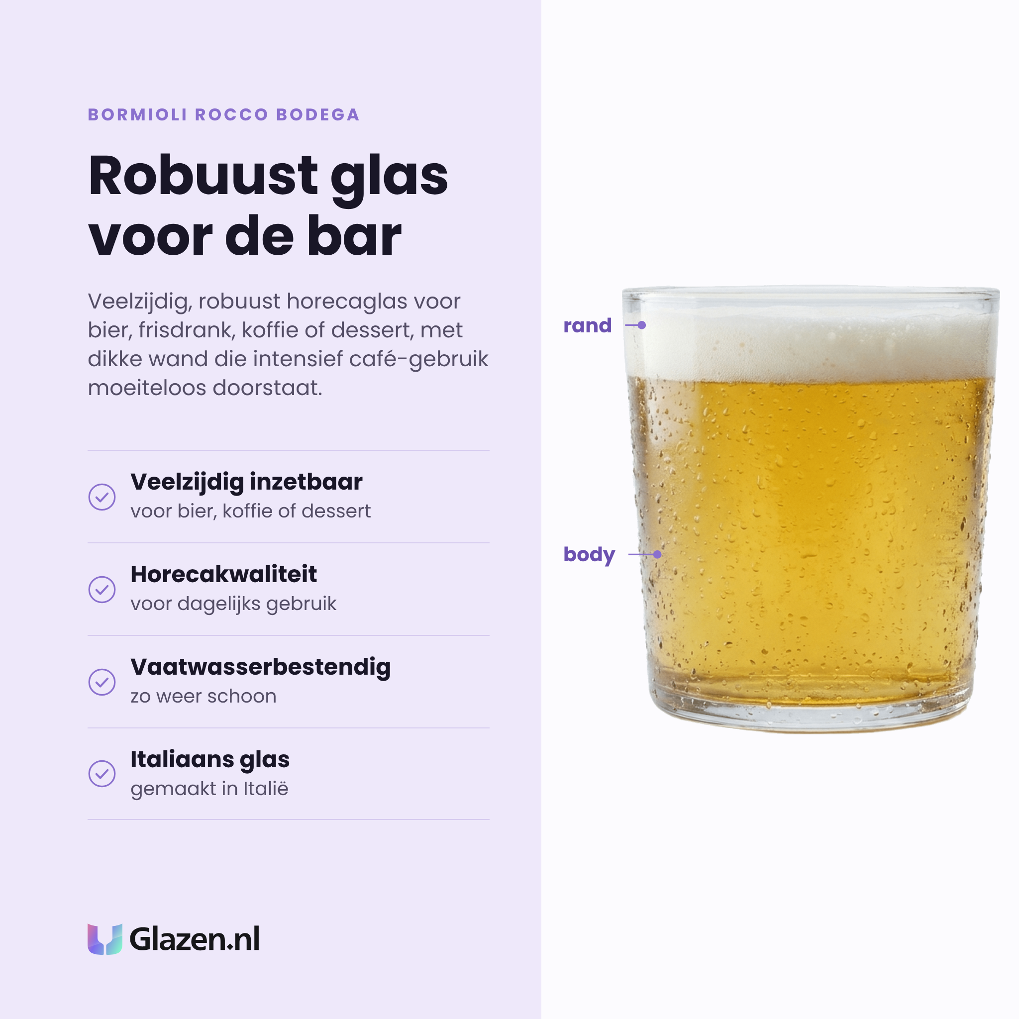 Bormioli Rocco Bodega bierglas 37 cl eigenschappen: veelzijdig inzetbaar, horecakwaliteit, vaatwasserbestendig, italiaans glas