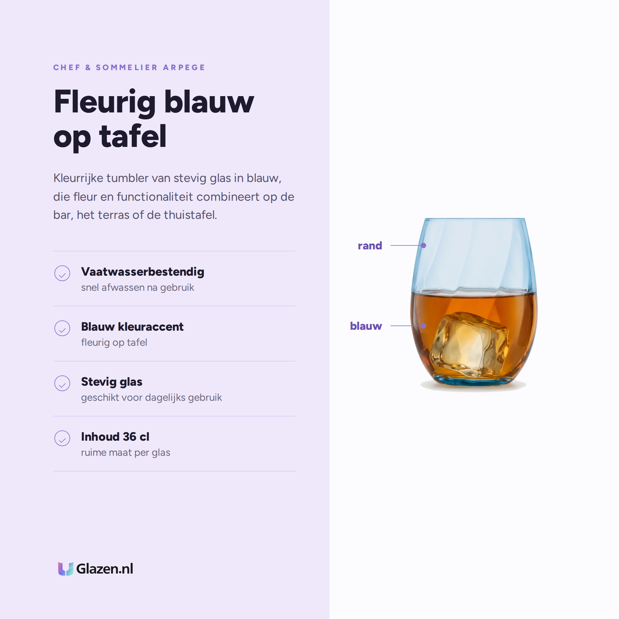 Chef & Sommelier Arpege Tumbler 36 Cl Blauw eigenschappen: vaatwasserbestendig, blauw kleuraccent, stevig glas, inhoud 36 cl