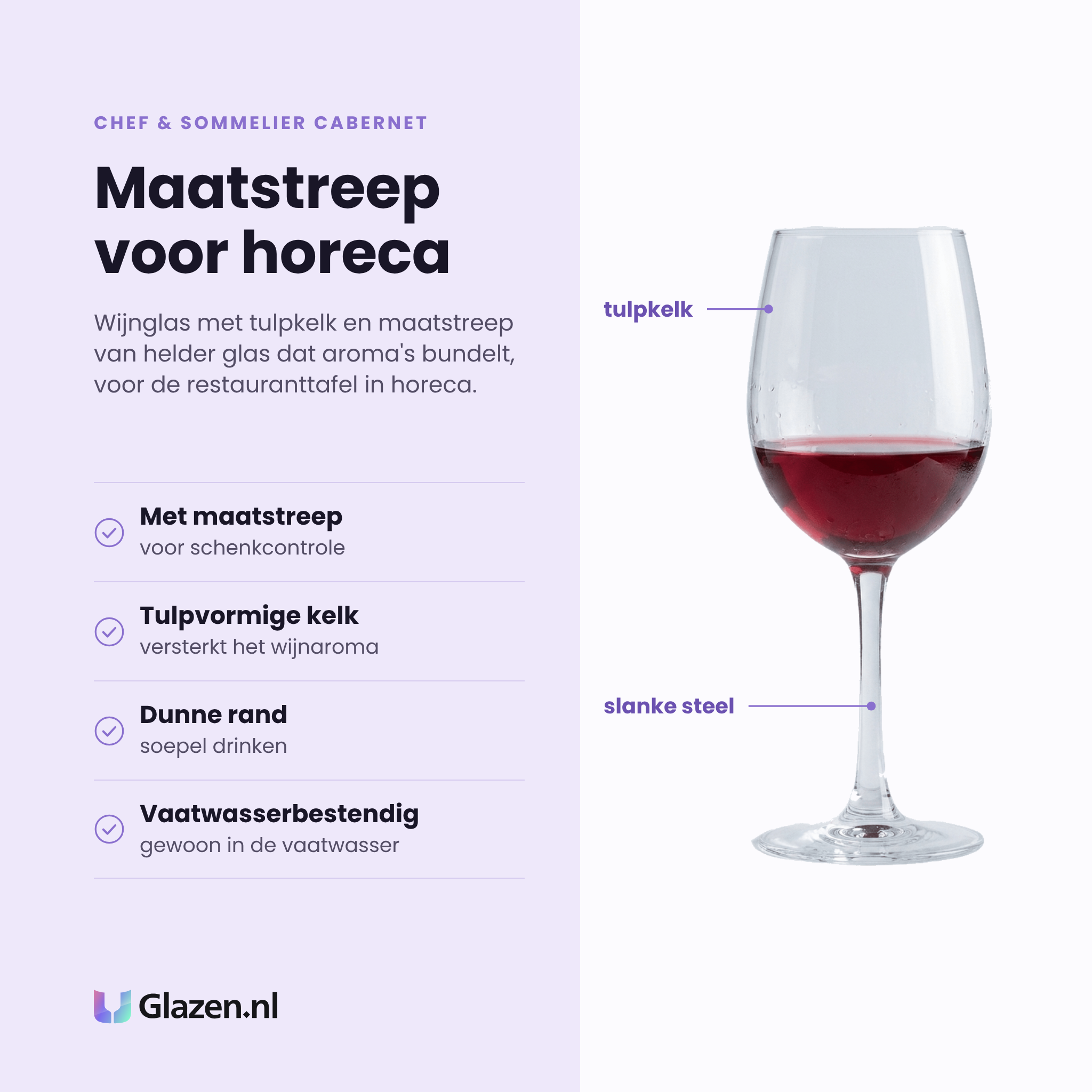 Chef & Sommelier Cabernet Tulip wijnglas 35 cl eigenschappen: maatstreep voor schenkcontrole, tulpvormige kelk, dunne rand, vaatwasserbestendig