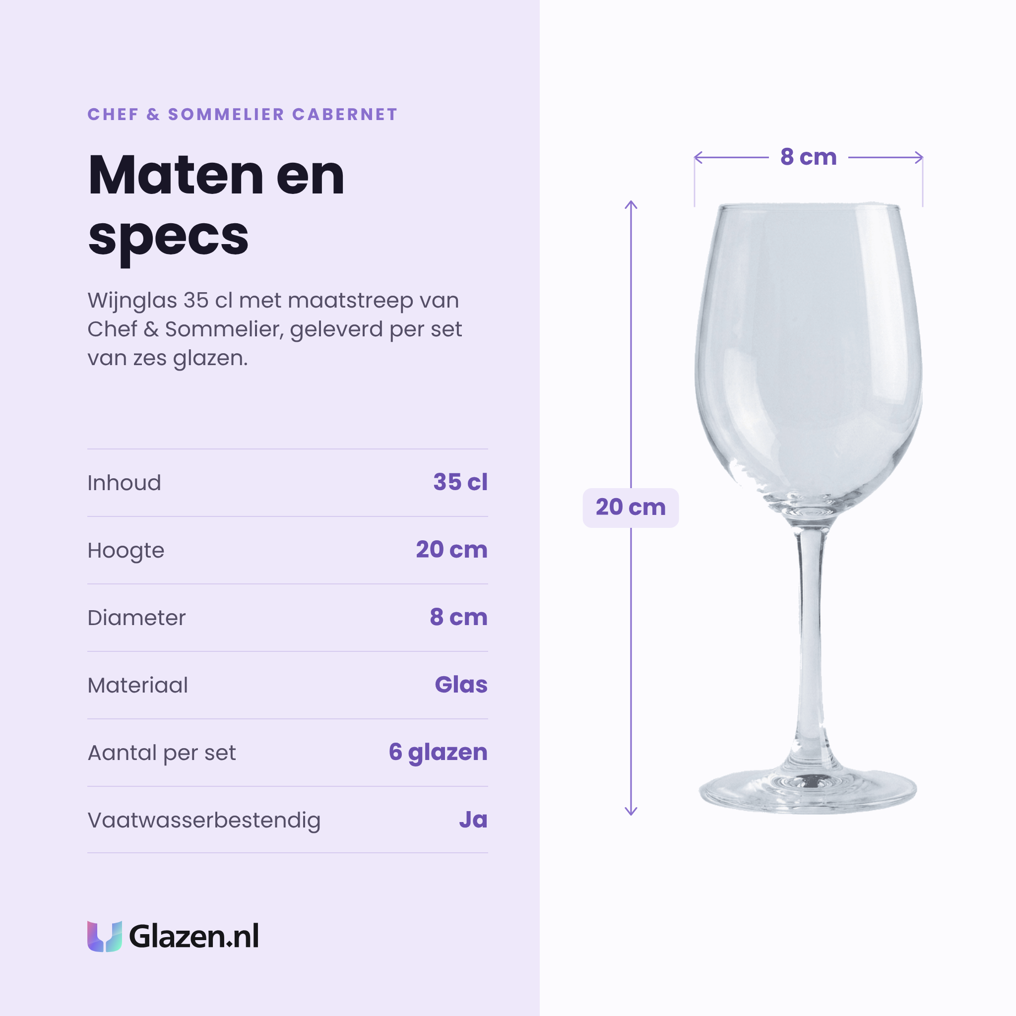 Chef & Sommelier Cabernet Tulip wijnglas 35 cl specificaties: inhoud 35 cl, hoogte 20 cm, diameter 8 cm, glas, set van 6