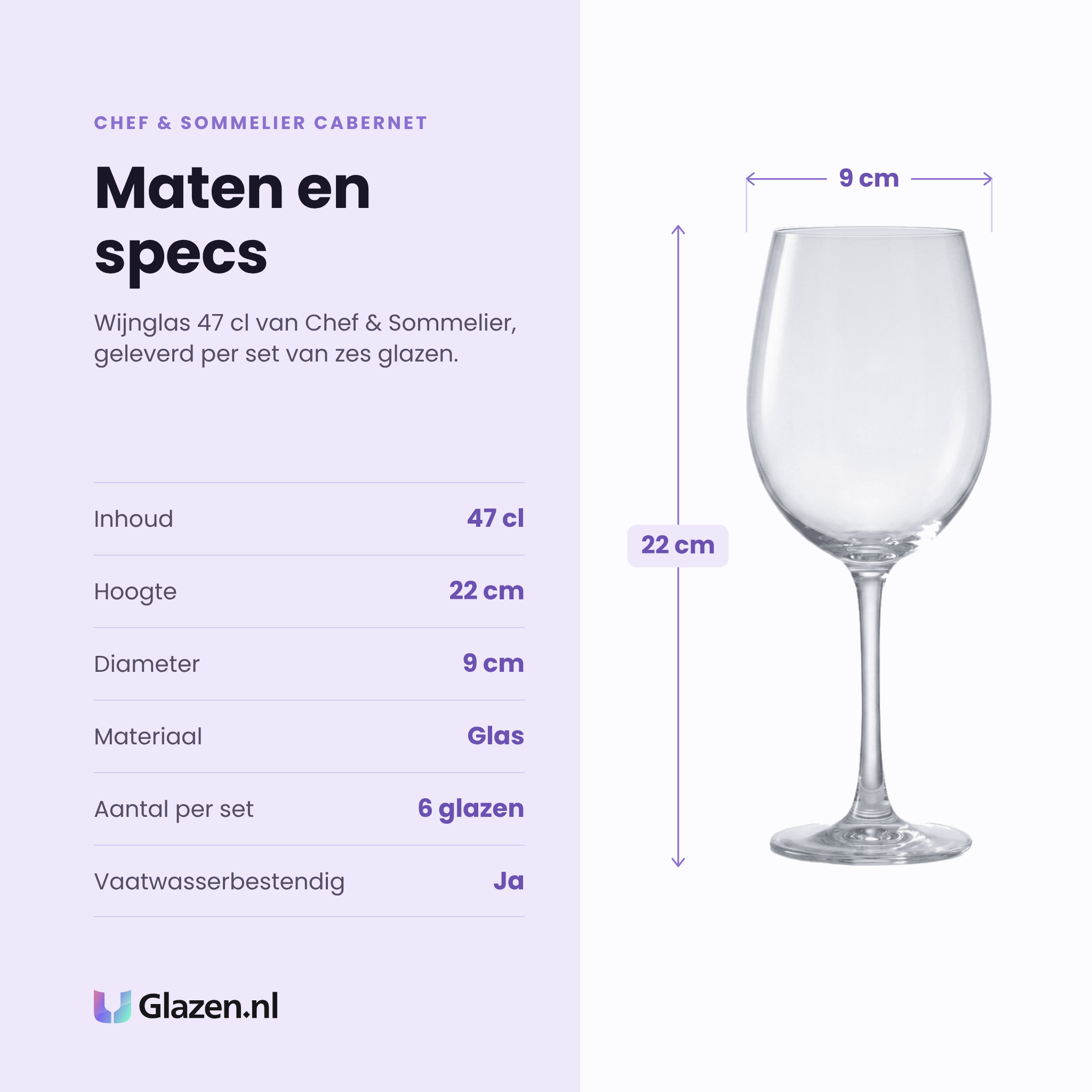 Chef & Sommelier Cabernet Tulip wijnglas 47 cl specificaties: inhoud 47 cl, hoogte 22 cm, diameter 9 cm, glas, set van 6