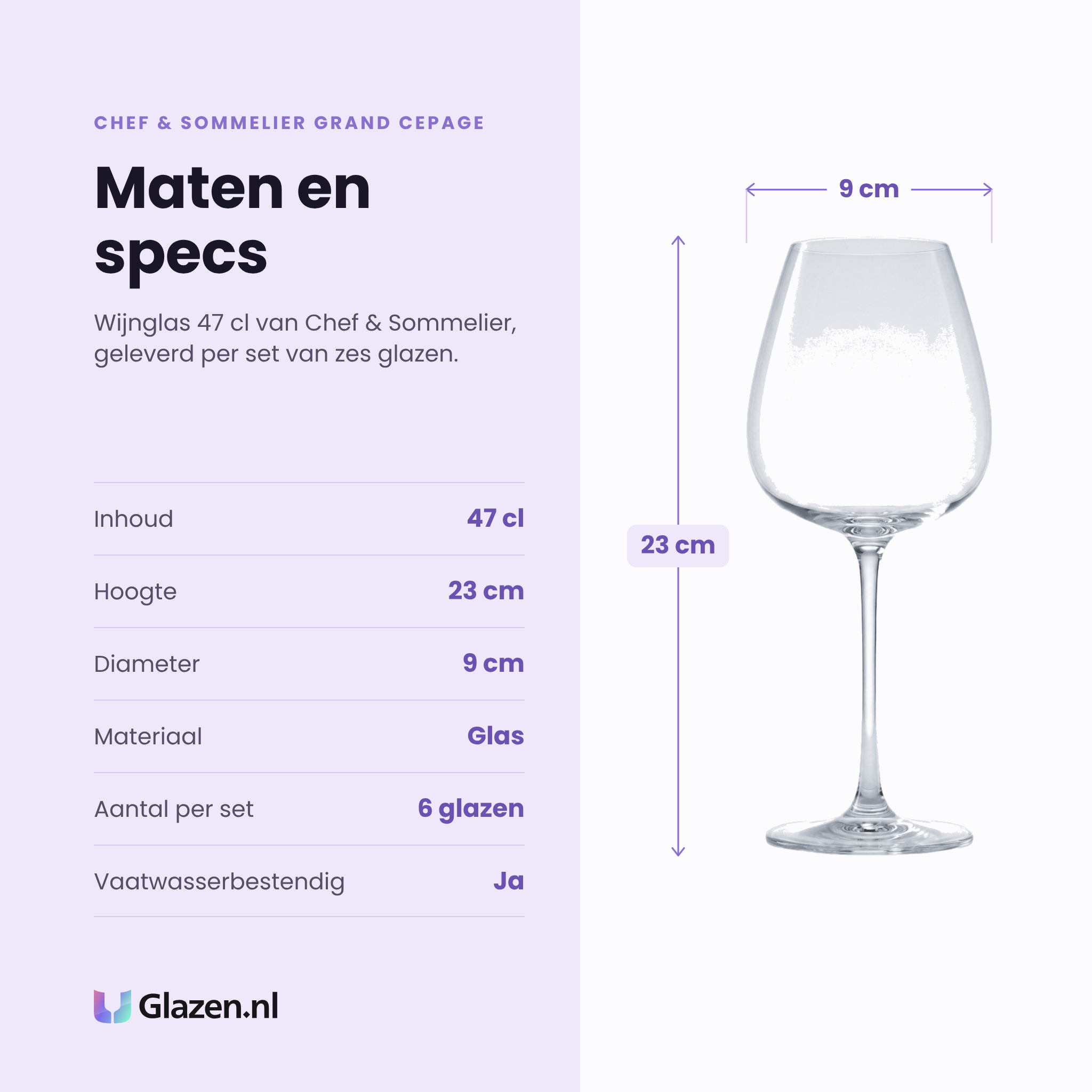 Chef & Sommelier Grand Cepage wijnglas 47 cl specificaties: inhoud 47 cl, hoogte 23 cm, diameter 9 cm, glas, set van 6