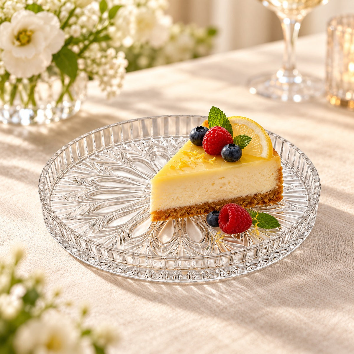 COK Flor glazen bord met cheesecake