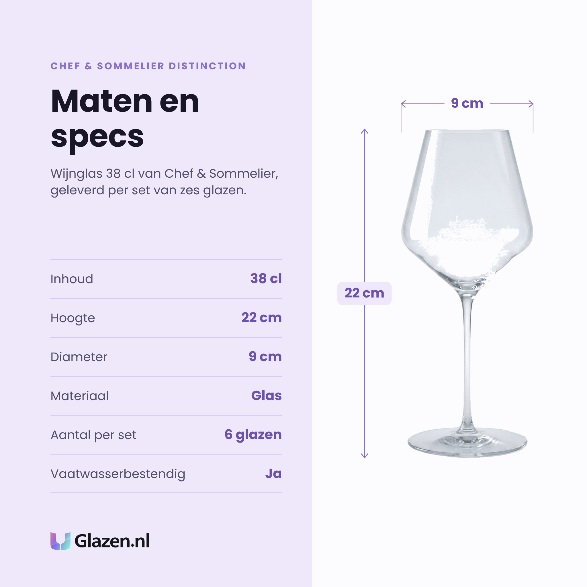 Chef & Sommelier Distinction wijnglas 38 cl specificaties: inhoud 38 cl, hoogte 22 cm, diameter 9 cm, glas, set van 6