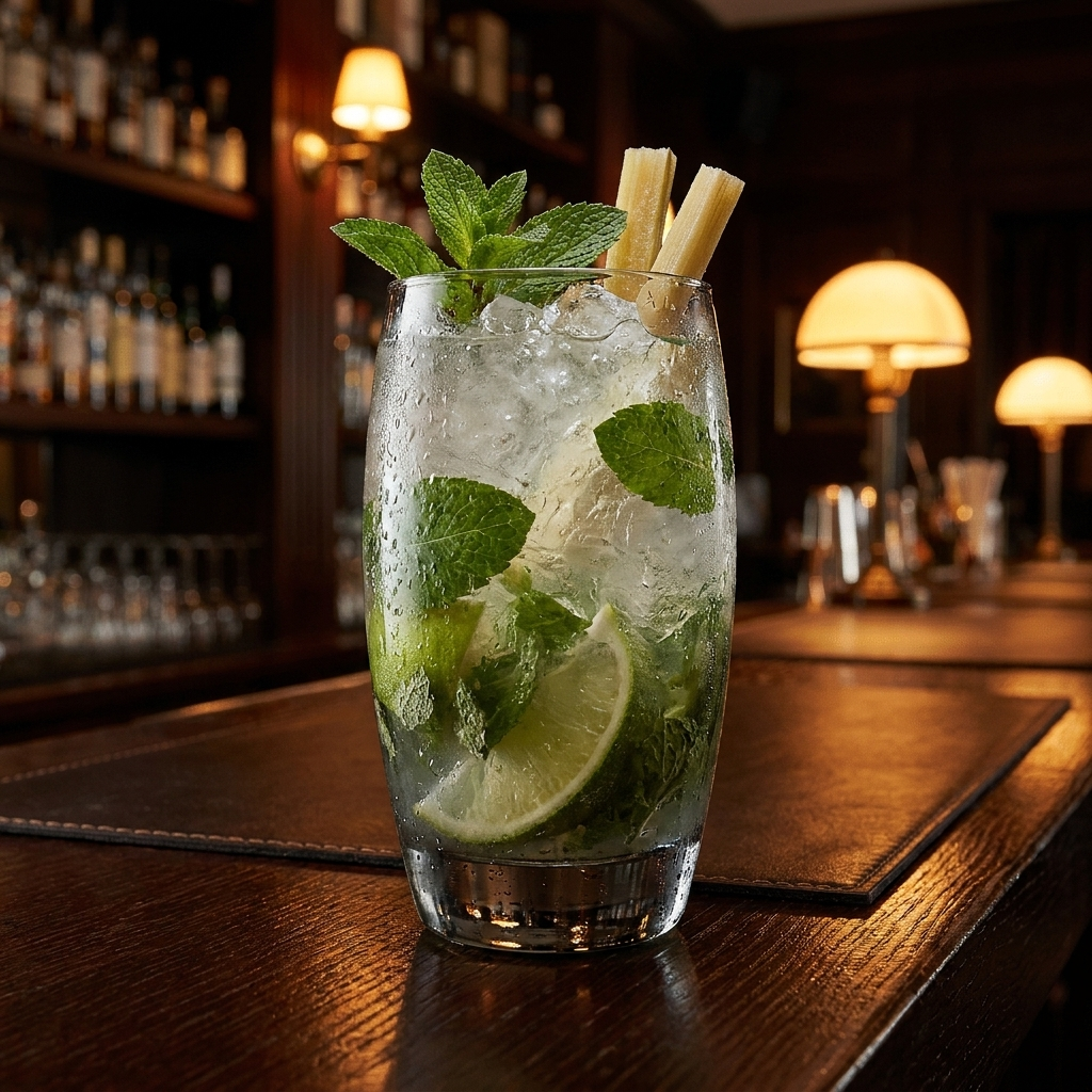 Arcoroc Color Studio longdrinkglas 35 cl grijs met mojito cocktail op bar