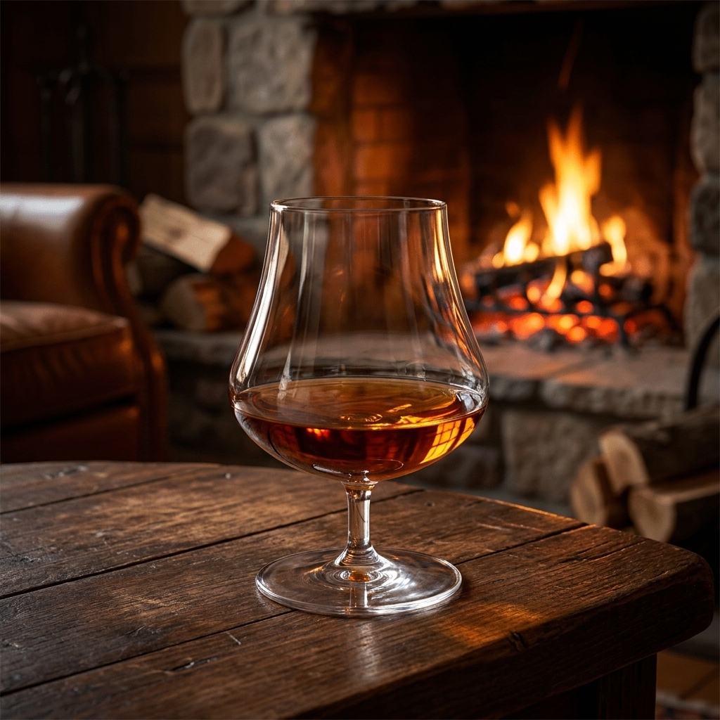 Chef & Sommelier Open Up Ardent cognacglas 39 cl met cognac bij open haard