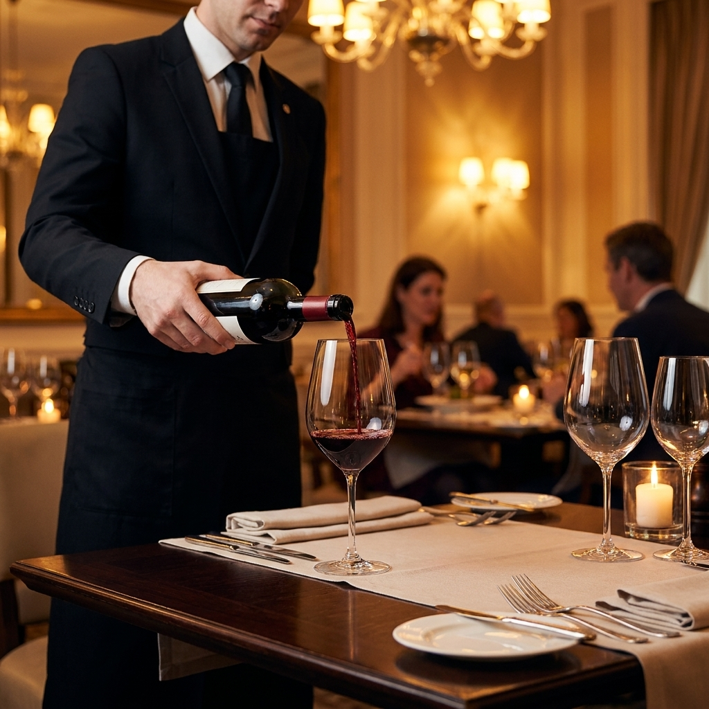 Sommelier schenkt rode wijn in Chef & Sommelier Sequence wijnglas