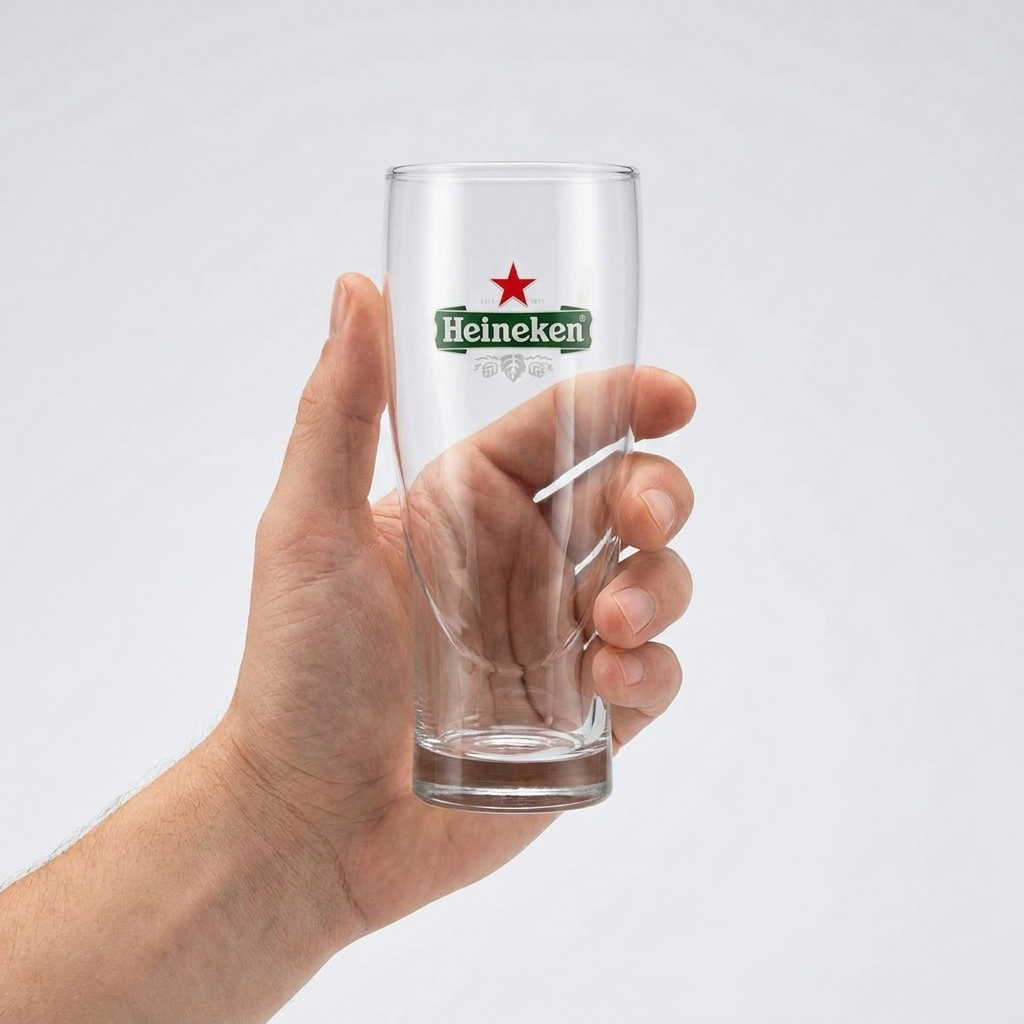 Heineken Ellipse bierglas 25 cl in hand voor formaatindicatie