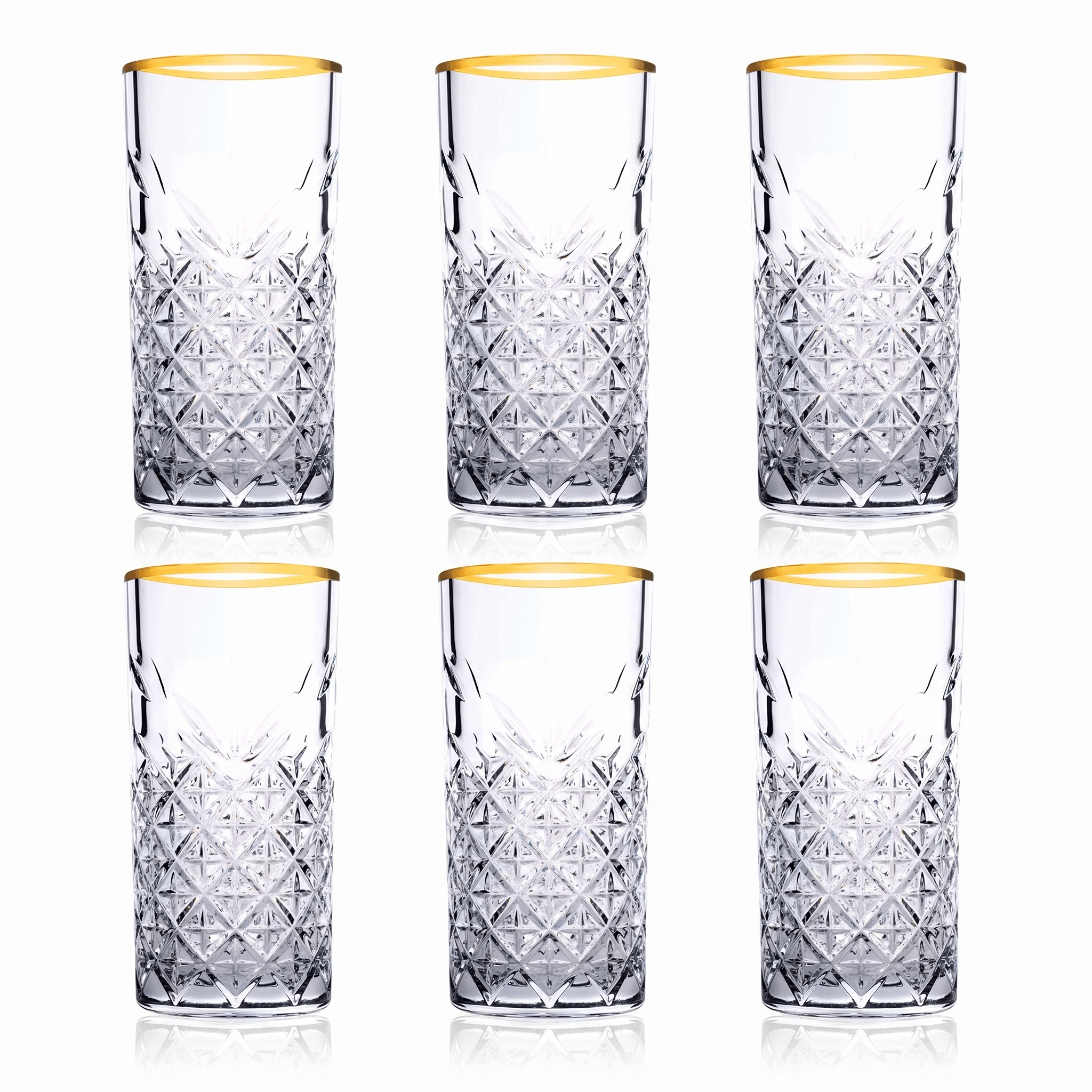 Pasabahce Timeless Longdrinkglas 29,5 Cl Gouden Rand - 4 Stuks - Glazen.nl