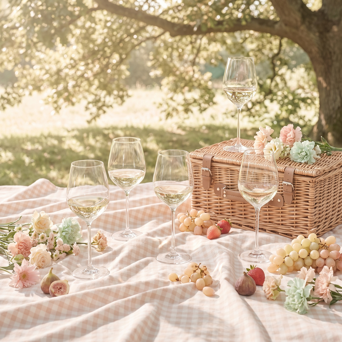 Fortissimo wijnglazen in een zomerse picknickscene