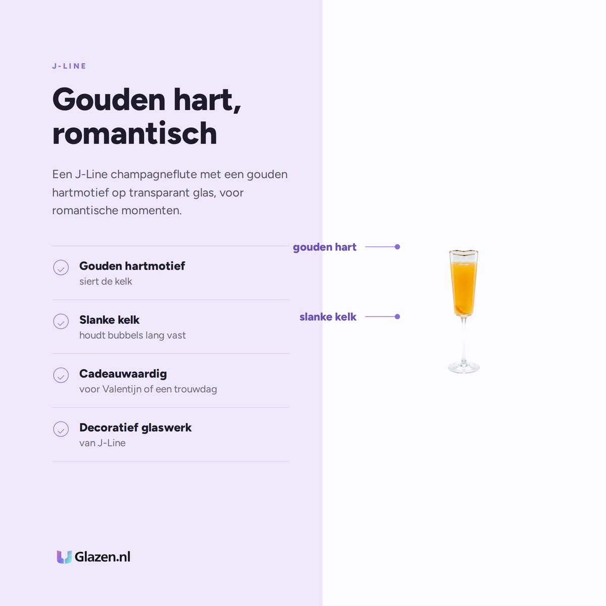 Eigenschappen van J-Line Champagneglas Hart Goud/Transparant
