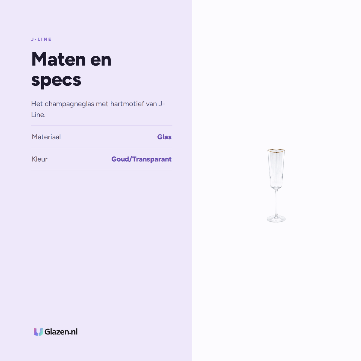 Maten en specs van J-Line Champagneglas Hart Goud/Transparant