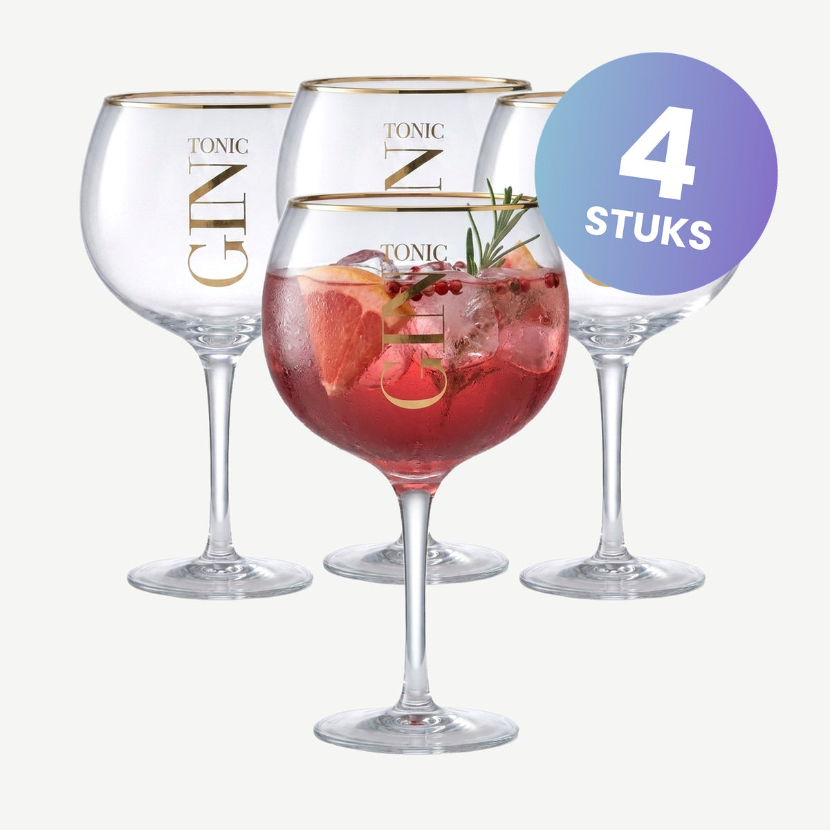 J-Line Gin Tonic Glas 88 Cl Transparant/Goud - set van 4 glazen
