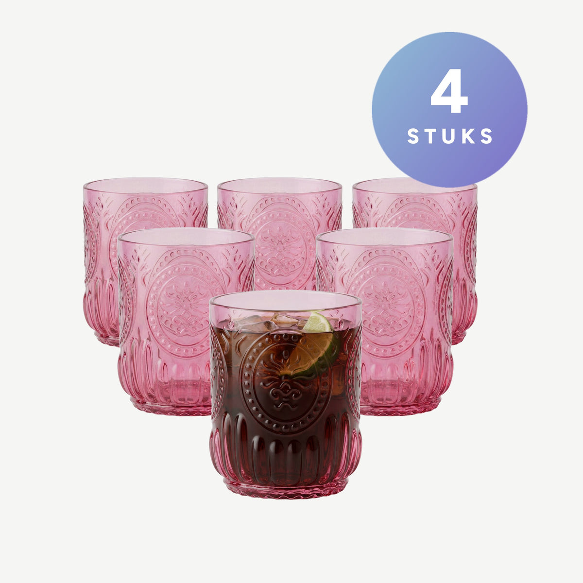 J-Line Maya Waterglas 32 Cl Fuchsia, set van 4 stuks