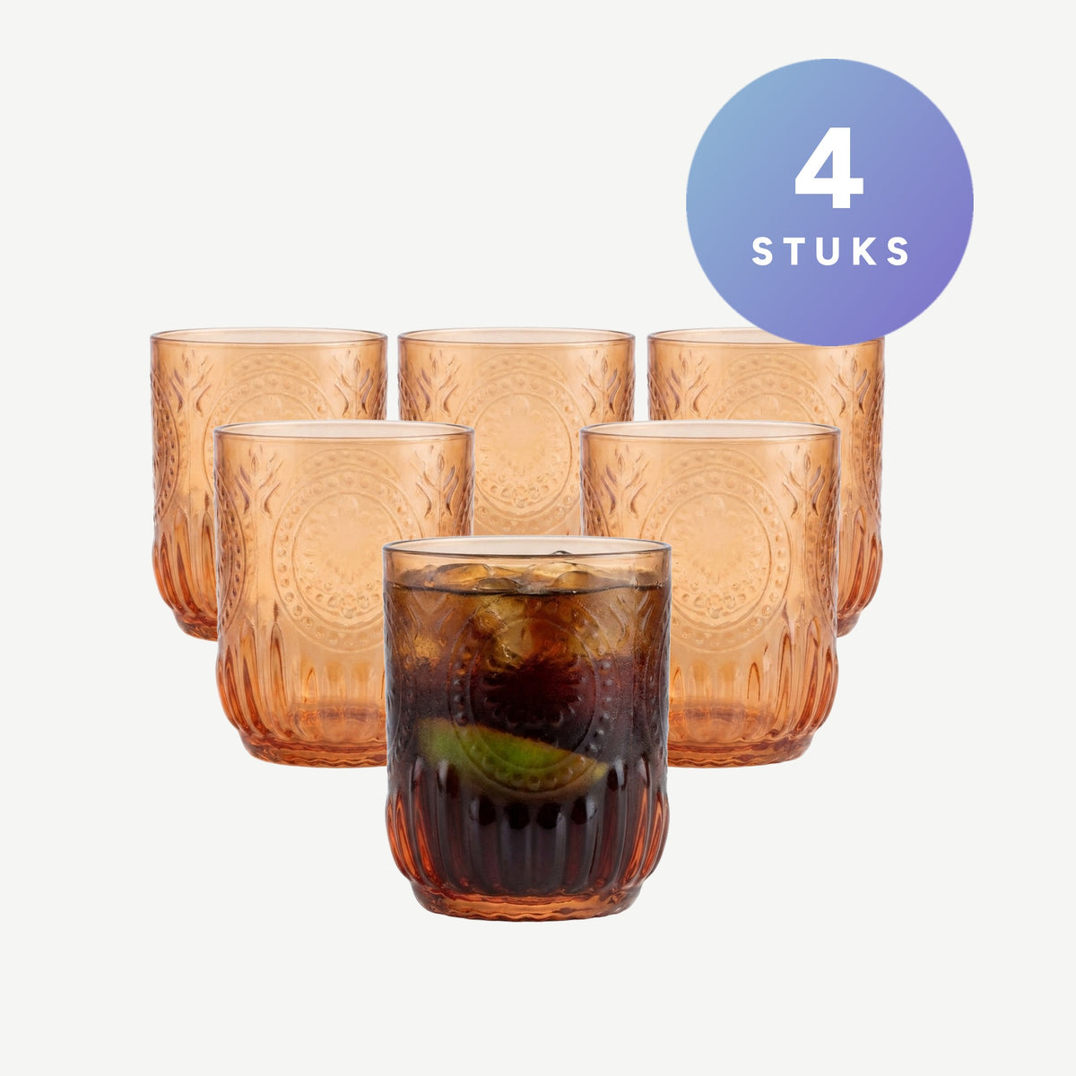 J-Line Maya Waterglas 32 Cl Oranje, set van 4 stuks