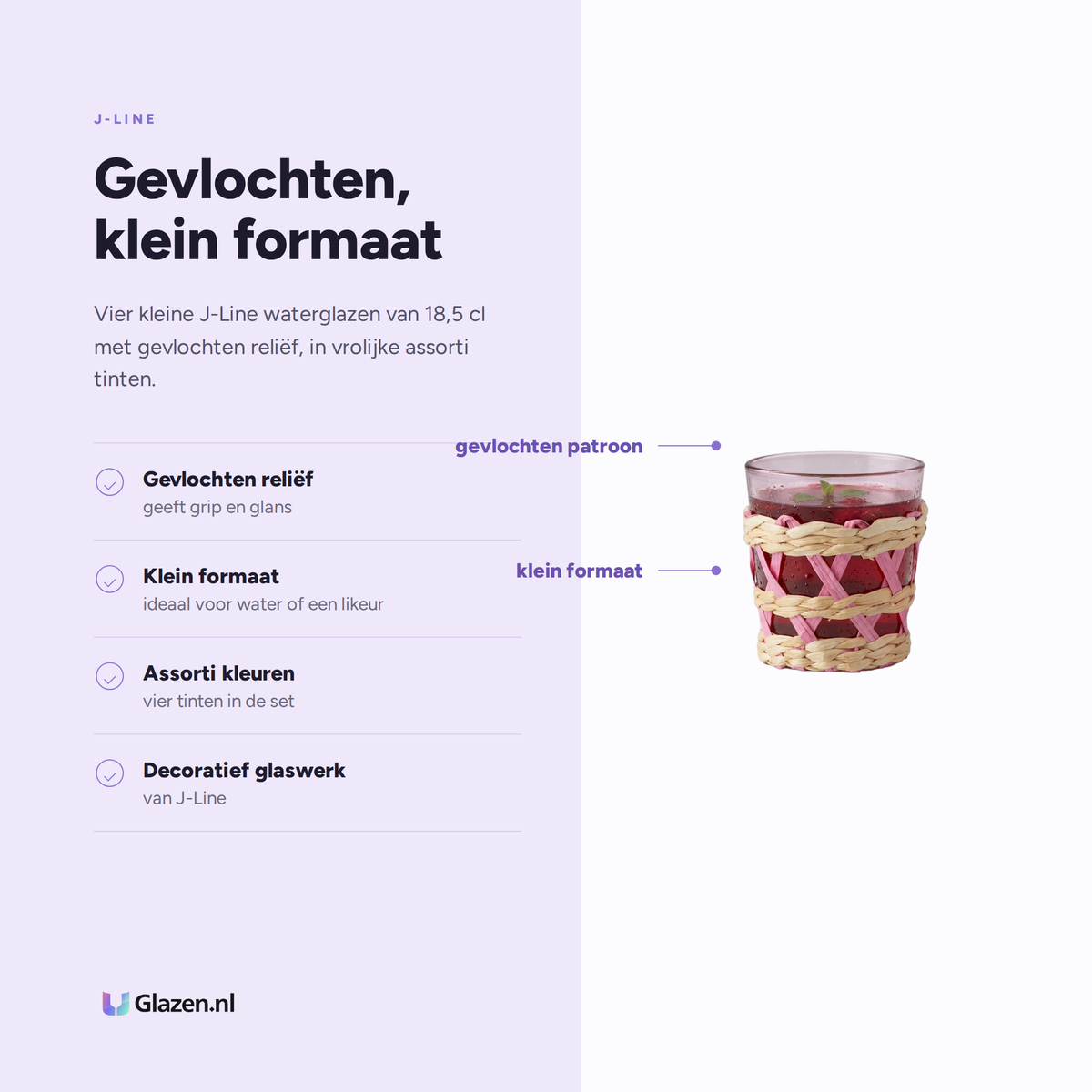 Eigenschappen van J-Line Waterglas 18,5 Cl Gevlochten Klein Assorti