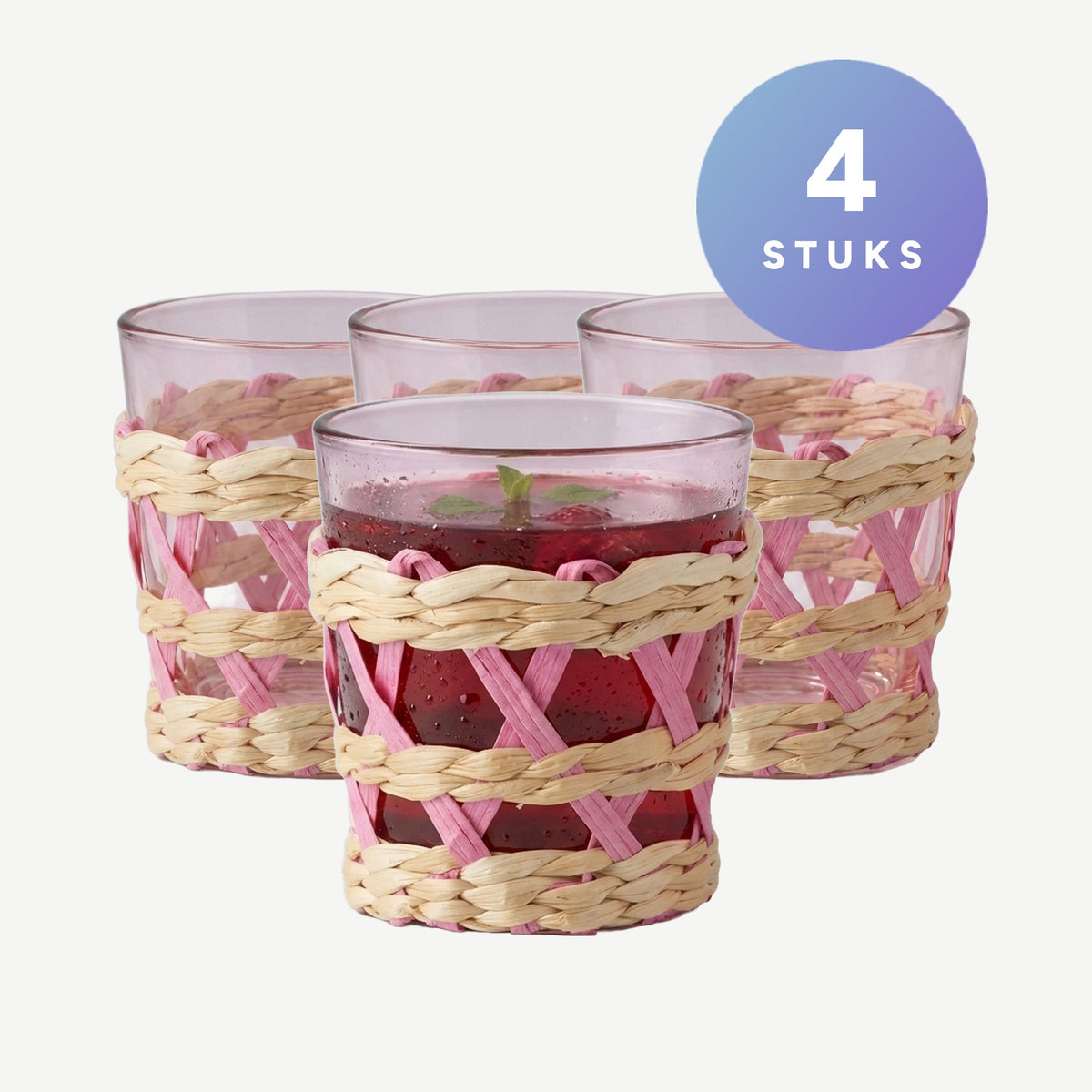 J-Line Waterglas 18,5 Cl Gevlochten Klein Assorti - 4 Stuks, setbeeld met 4 stuks