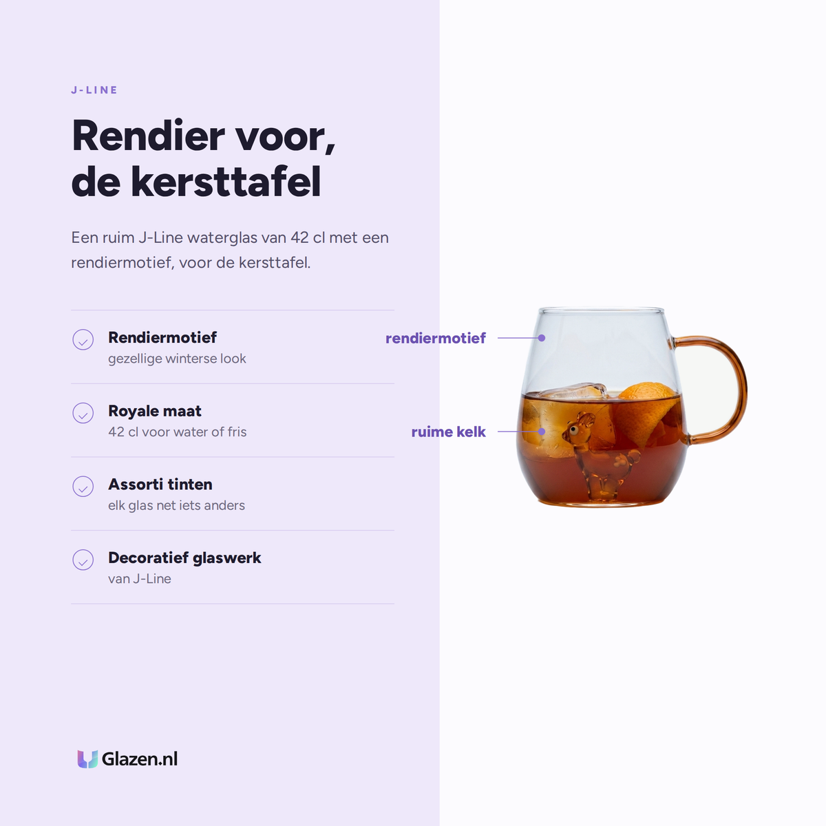 Eigenschappen van J-Line Waterglas 42 Cl Rendier Transparant/Assorti
