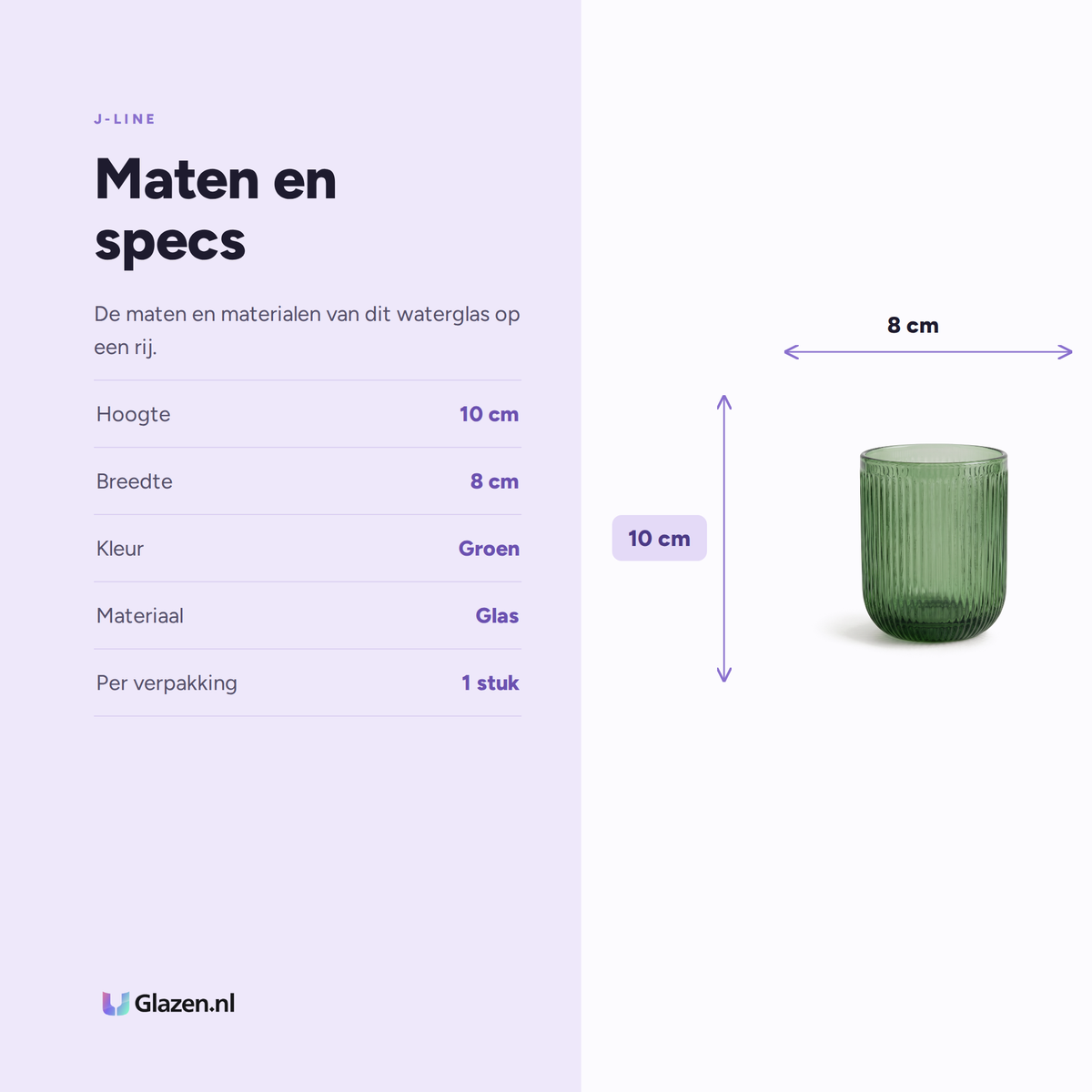 J-Line Waterglas Groen maten en specificaties