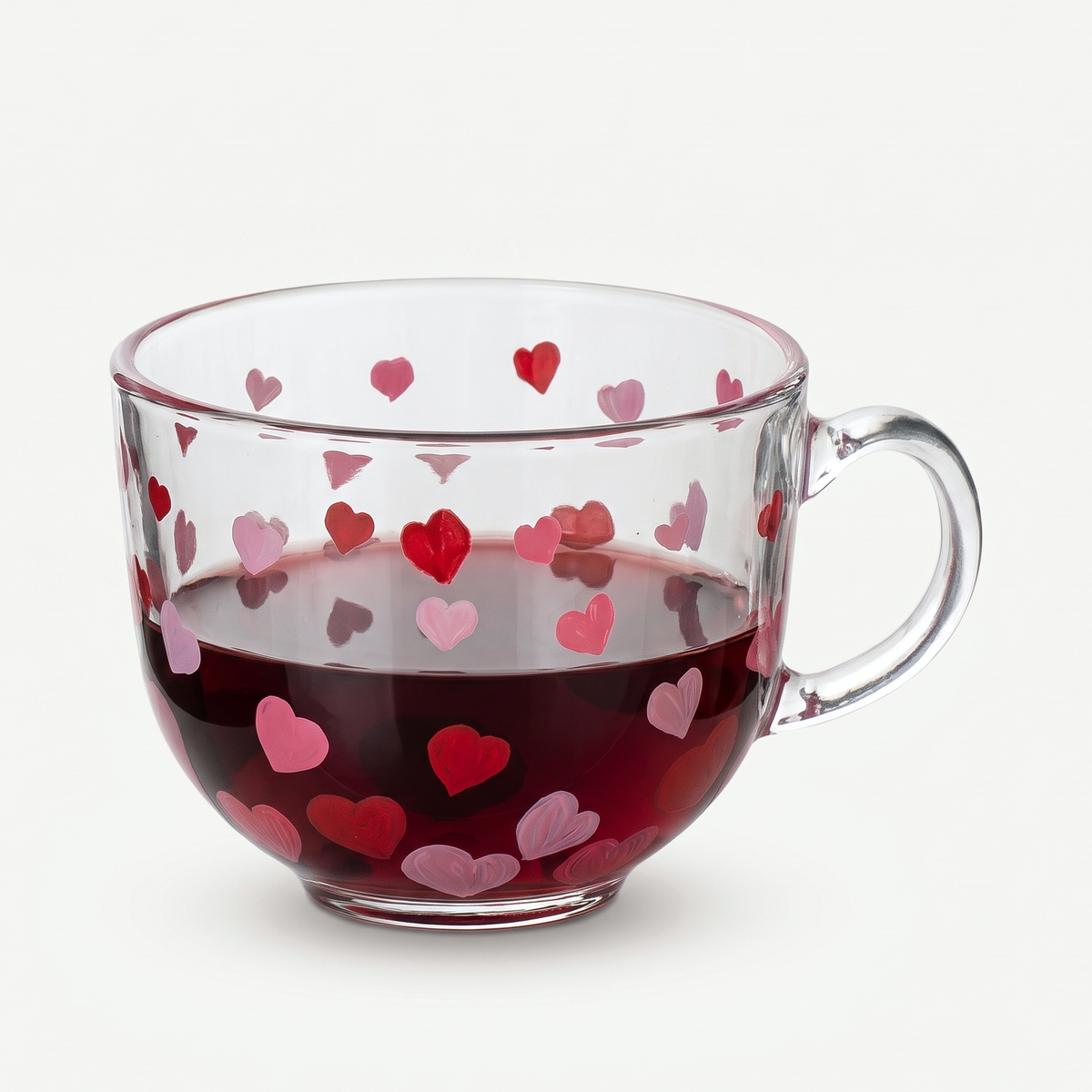J-Line Waterglas Hart Rood/Roze gevuld met rode wijn