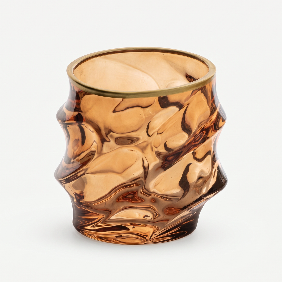J-Line Waterglas Reliëf Gouden Rand Okergeel/Brons Assorti - 2 Stuks leeg