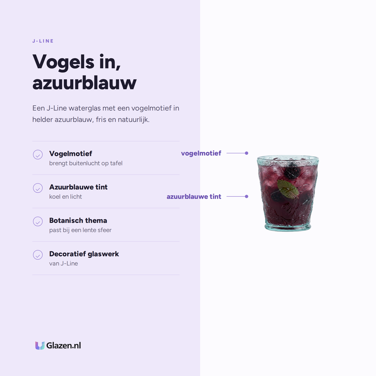 Eigenschappen van J-Line Waterglas Vogels Azuurblauw
