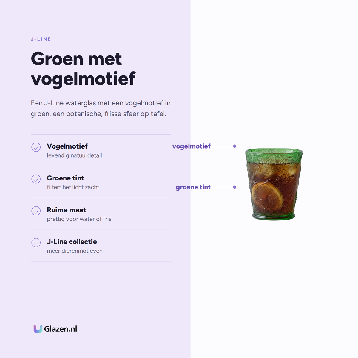 Eigenschappen van J-Line Waterglas Vogels Groen