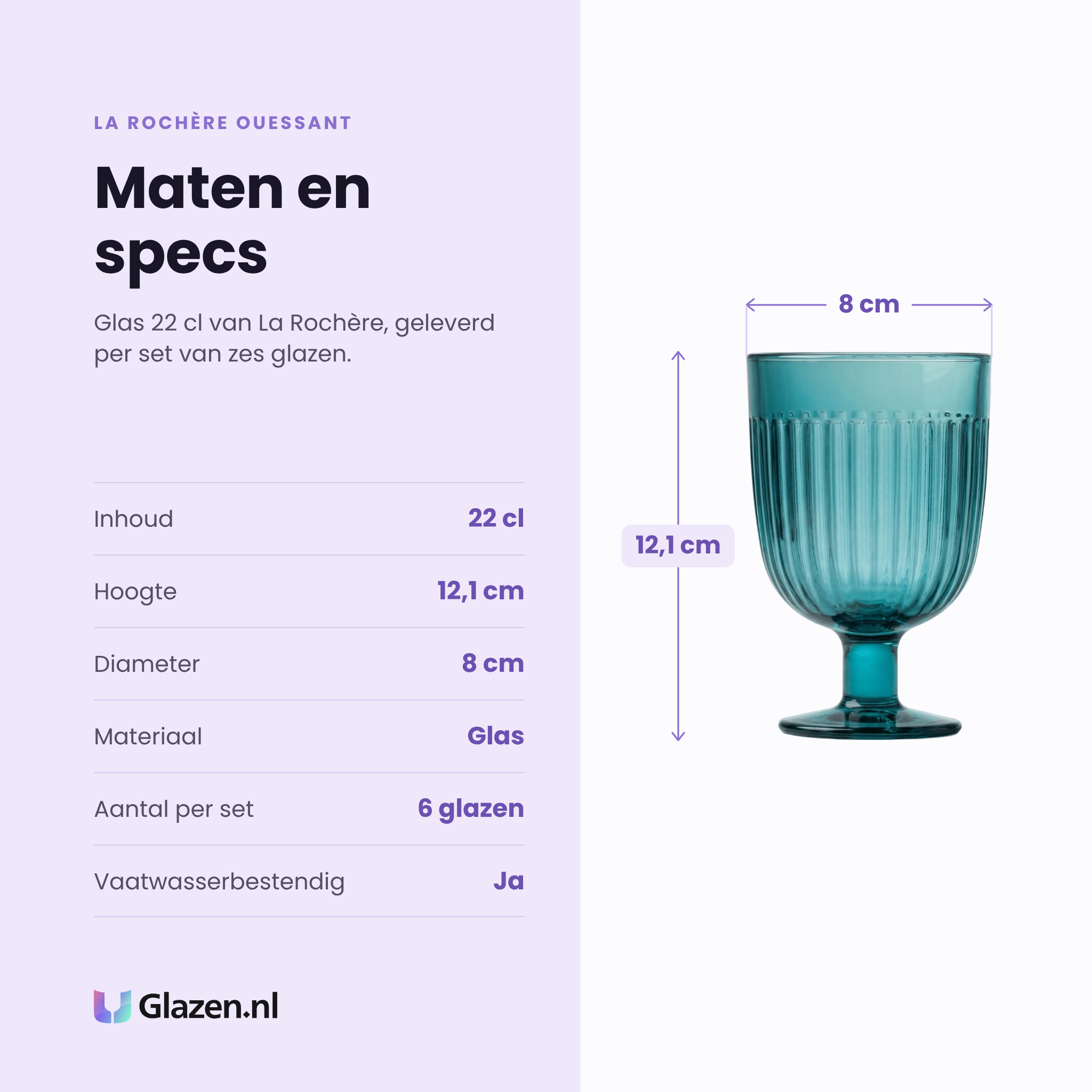 La Rochère Ouessant glas 22 cl blauw specificaties: inhoud 22 cl, hoogte 12,1 cm, diameter 8 cm, glas, set van 6