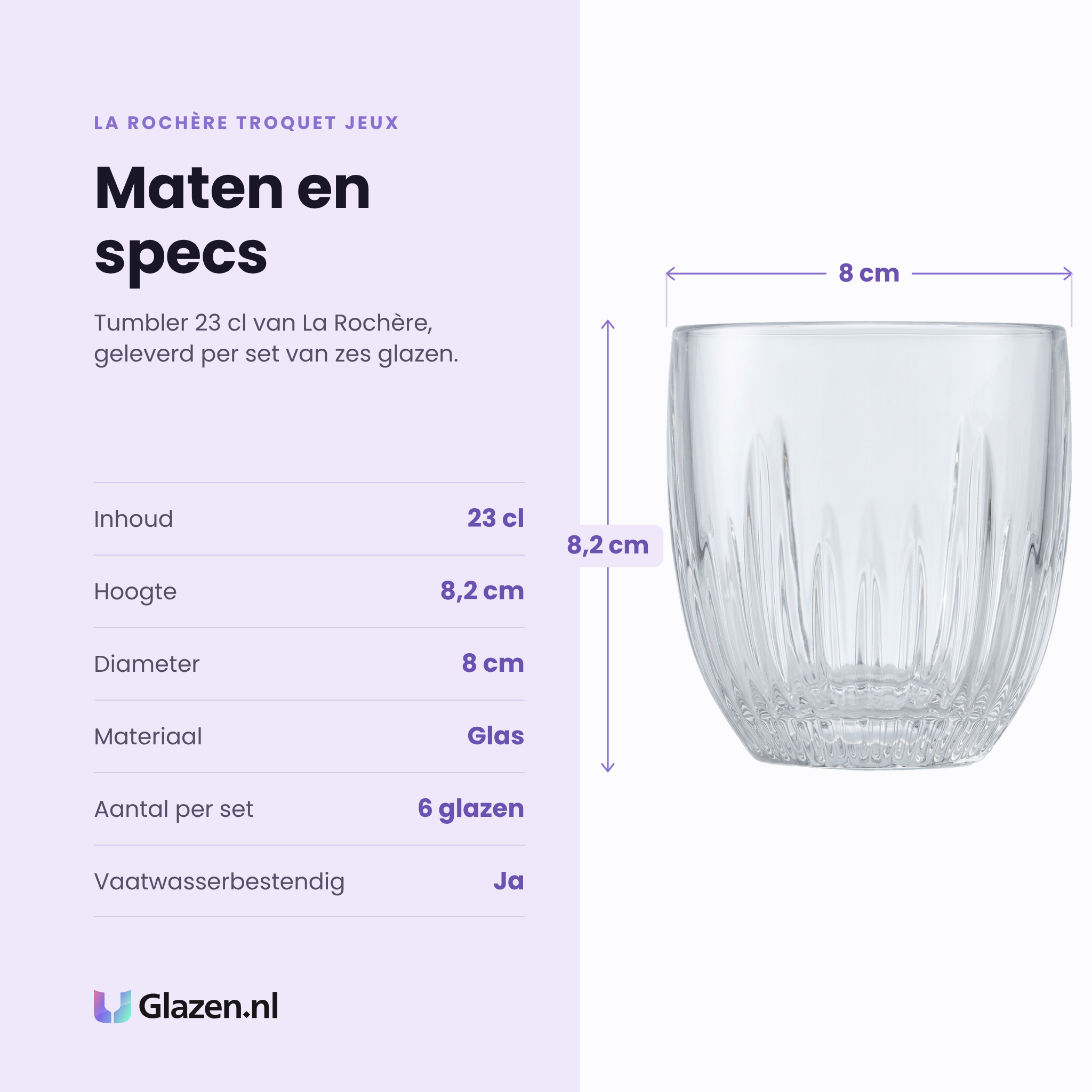 La Rochère Troquet Jeux tumbler 23 cl specificaties: inhoud 23 cl, hoogte 8,2 cm, diameter 8 cm, glas, set van 6