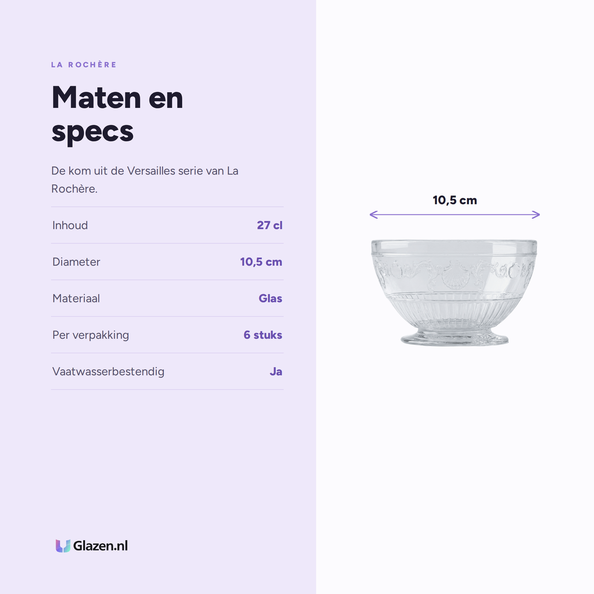 Maten en specs van La Rochère Versailles Kom 27 Cl