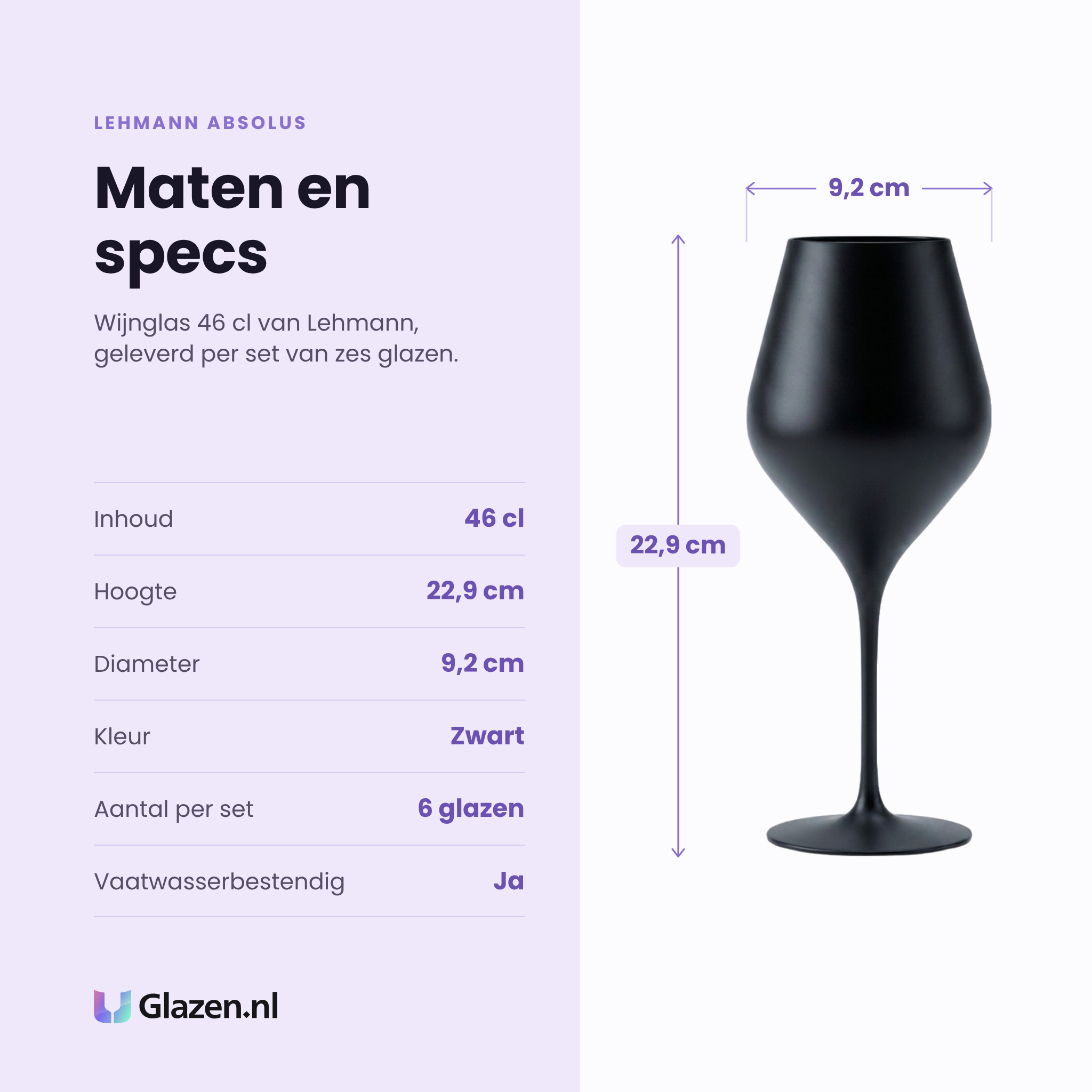 Lehmann Absolus wijnglas zwart 46 cl specificaties: inhoud 46 cl, hoogte 22,9 cm, diameter 9,2 cm, zwart, set van 6
