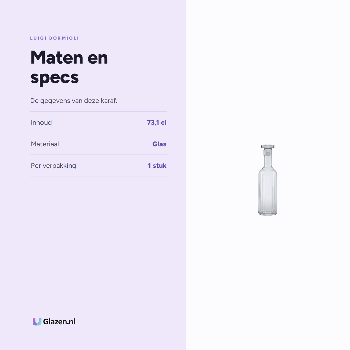 Maten en specs van de Luigi Bormioli Bach Karaf Likeur 73,1 Cl Met Luchtdichte Stop