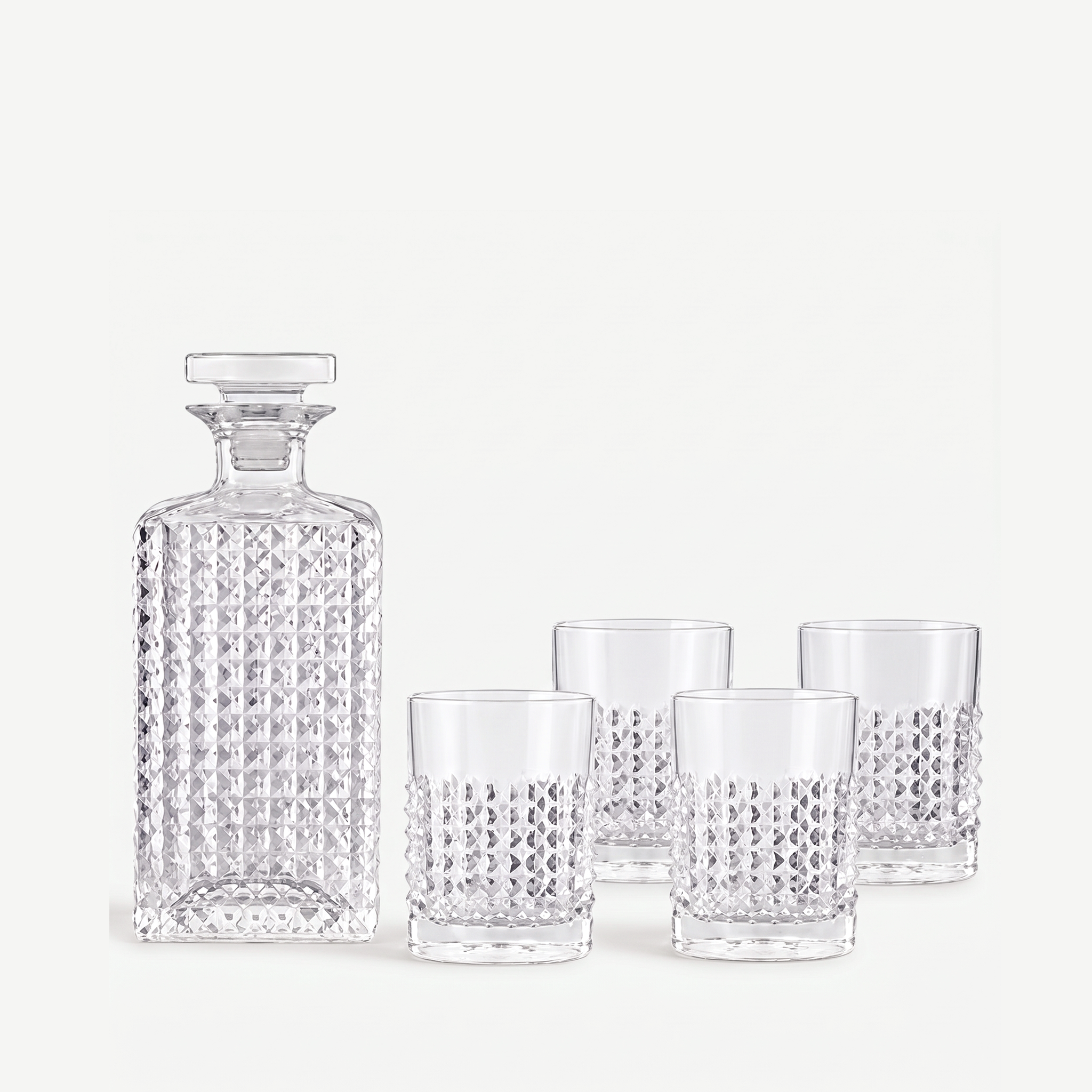 Luigi Bormioli Mixology whiskeykaraf 75 cl met vier tumblers