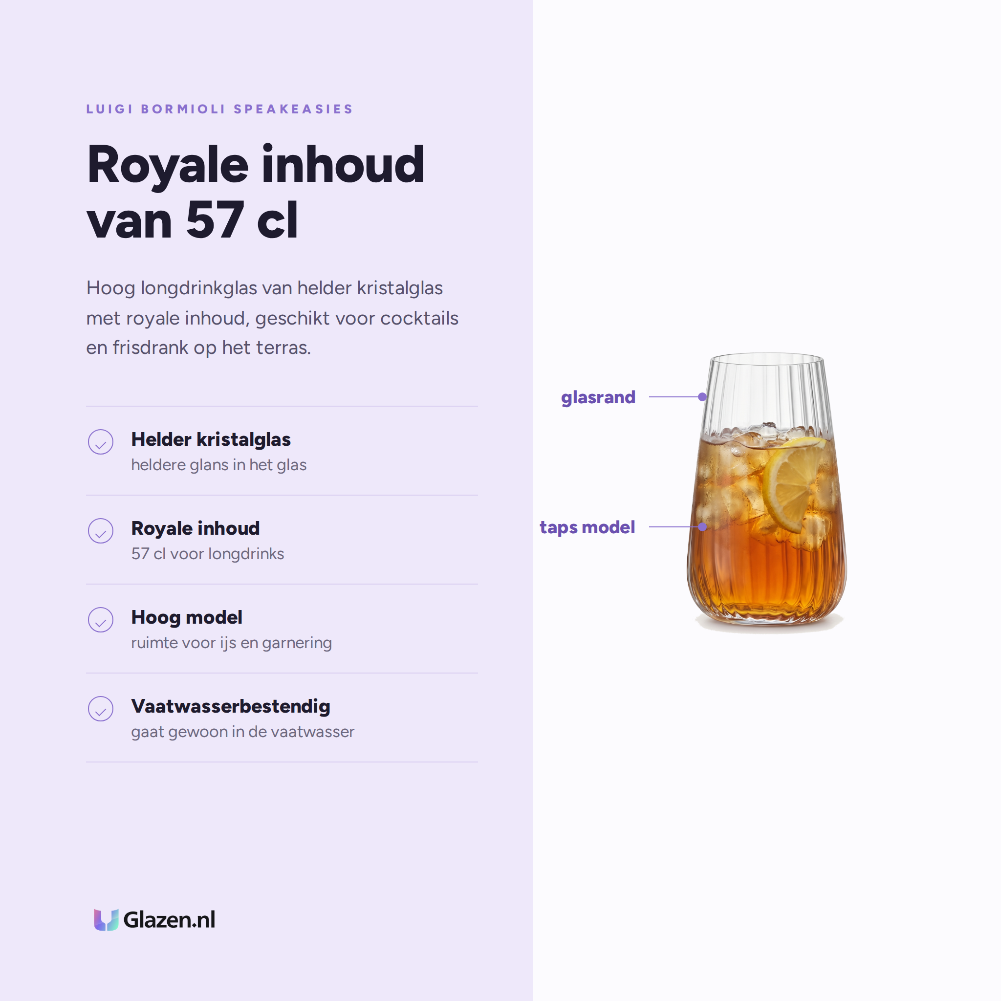 Luigi Bormioli Speakeasies Swing Longdrinkglas 57 Cl Hi-Ball eigenschappen: helder kristalglas, royale inhoud, hoog model, vaatwasserbestendig