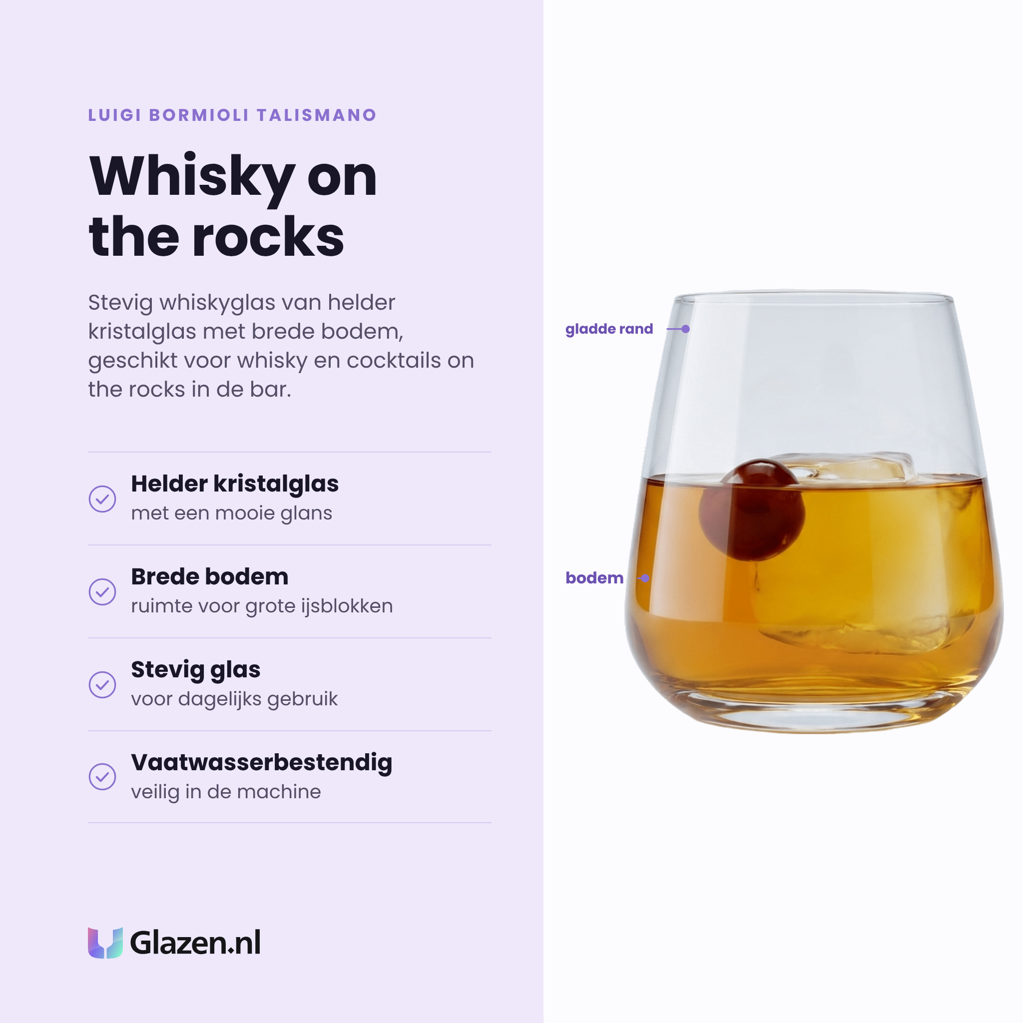 Luigi Bormioli Talismano tumbler 45 cl eigenschappen: helder kristalglas, brede bodem voor grote ijsblokken, stevig glas, vaatwasserbestendig