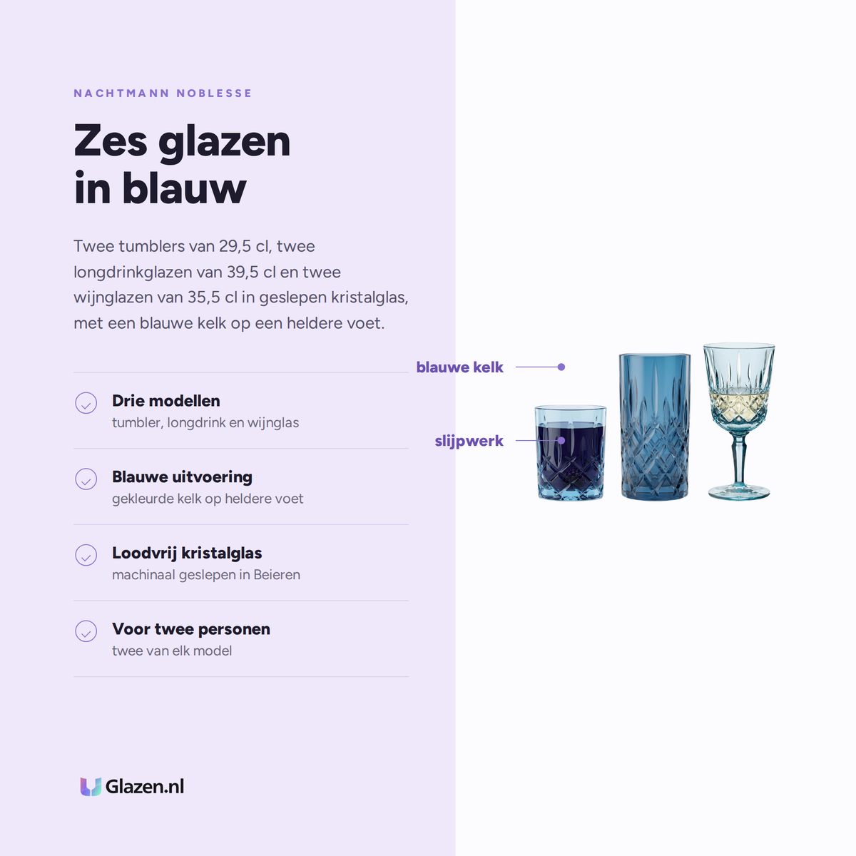 Eigenschappen van Nachtmann Noblesse Tafelset 6-Delig Blauw (Tumbler, Longdrink & Wijn)