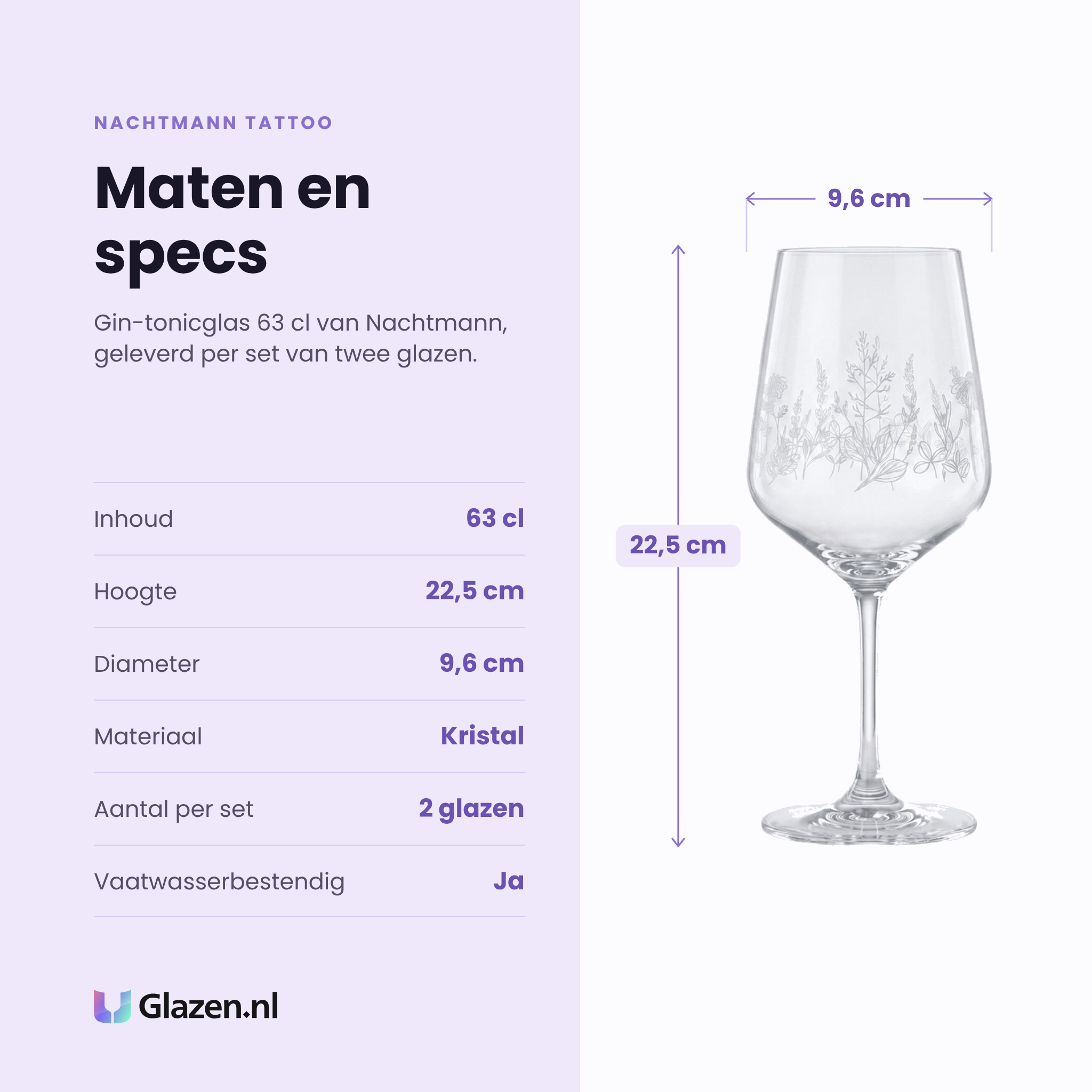 Nachtmann Tattoo gin-tonicglas 63 cl specificaties: inhoud 63 cl, hoogte 22,5 cm, diameter 9,6 cm, kristal, set van 2