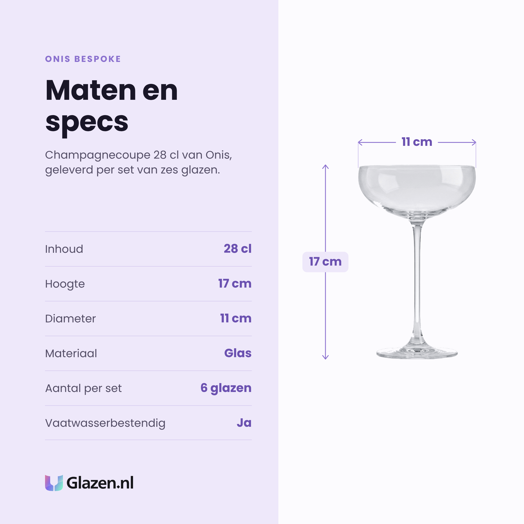 Onis Bespoke champagnecoupe 28 cl specificaties: inhoud 28 cl, hoogte 17 cm, diameter 11 cm, glas, set van 6