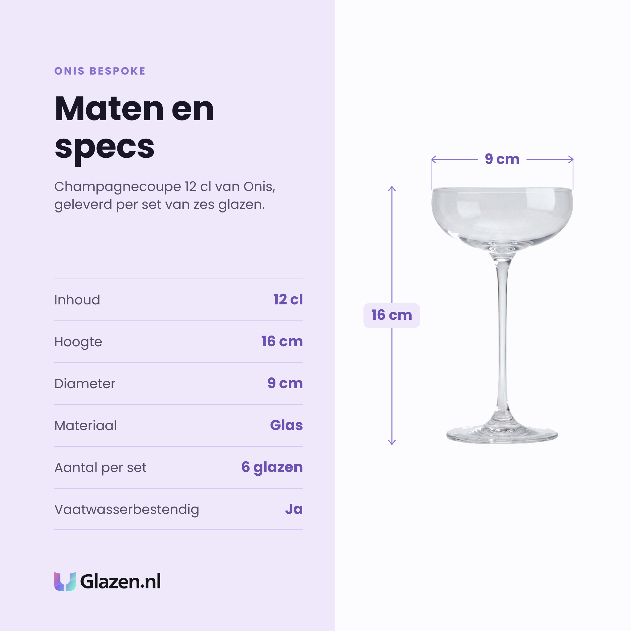 Onis Bespoke champagnecoupe 12 cl specificaties: inhoud 12 cl, hoogte 16 cm, diameter 9 cm, glas, set van 6